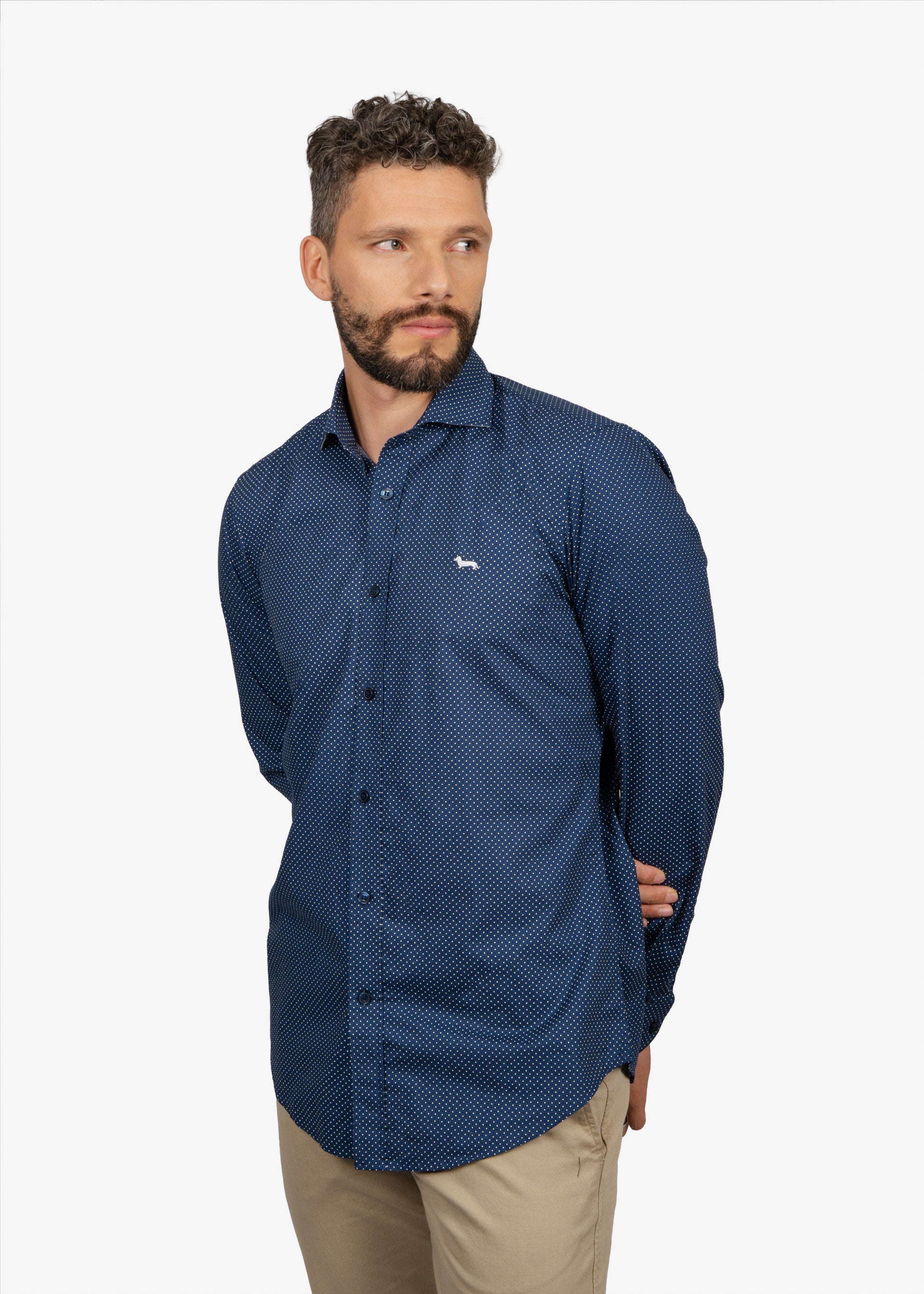 CAMISA SPORT HARMONT & BLAINE AZUL PTOS ALG. (CNM026012980I-801 )