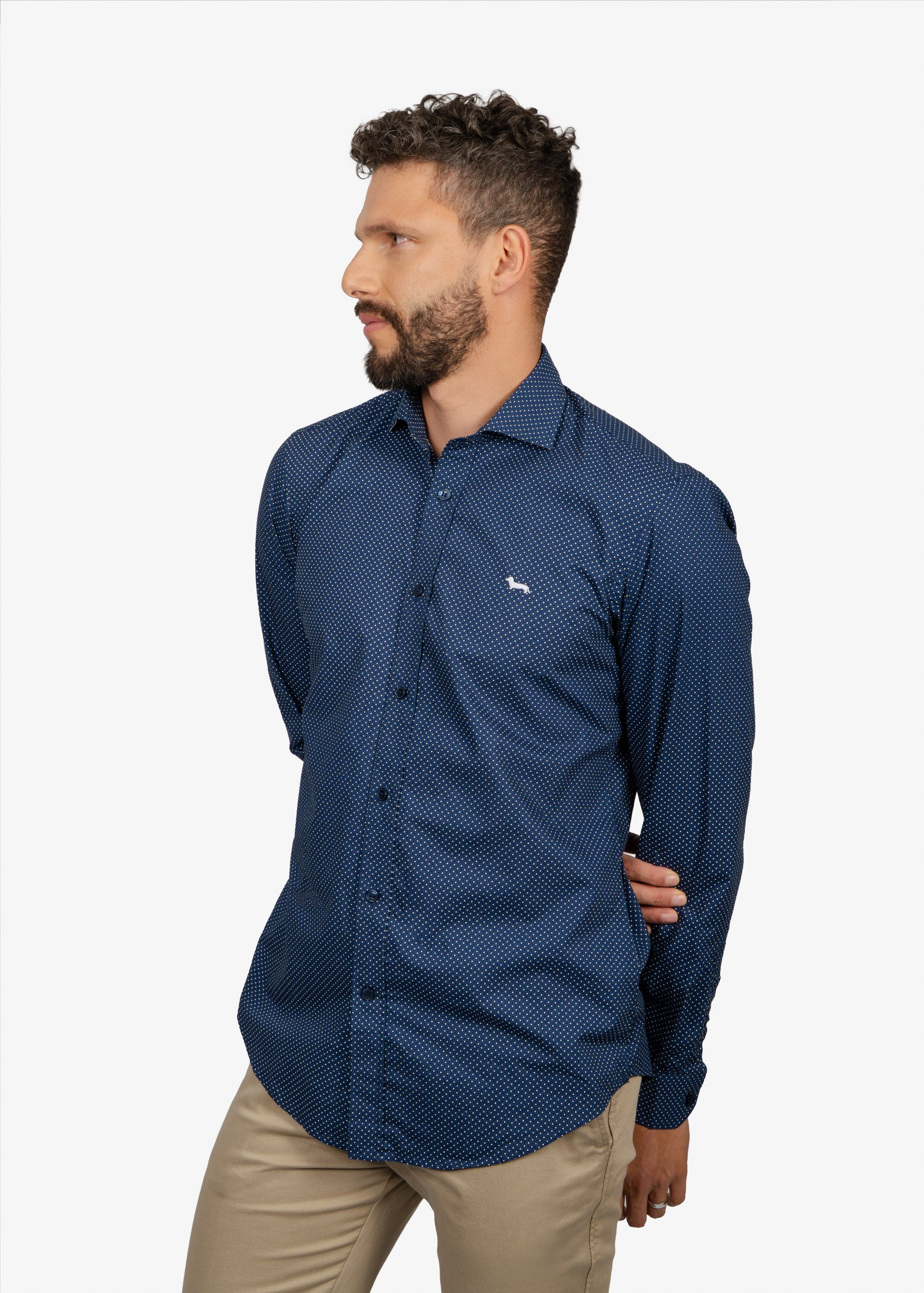 CAMISA SPORT HARMONT & BLAINE AZUL PTOS ALG. (CNM026012980I-801 )