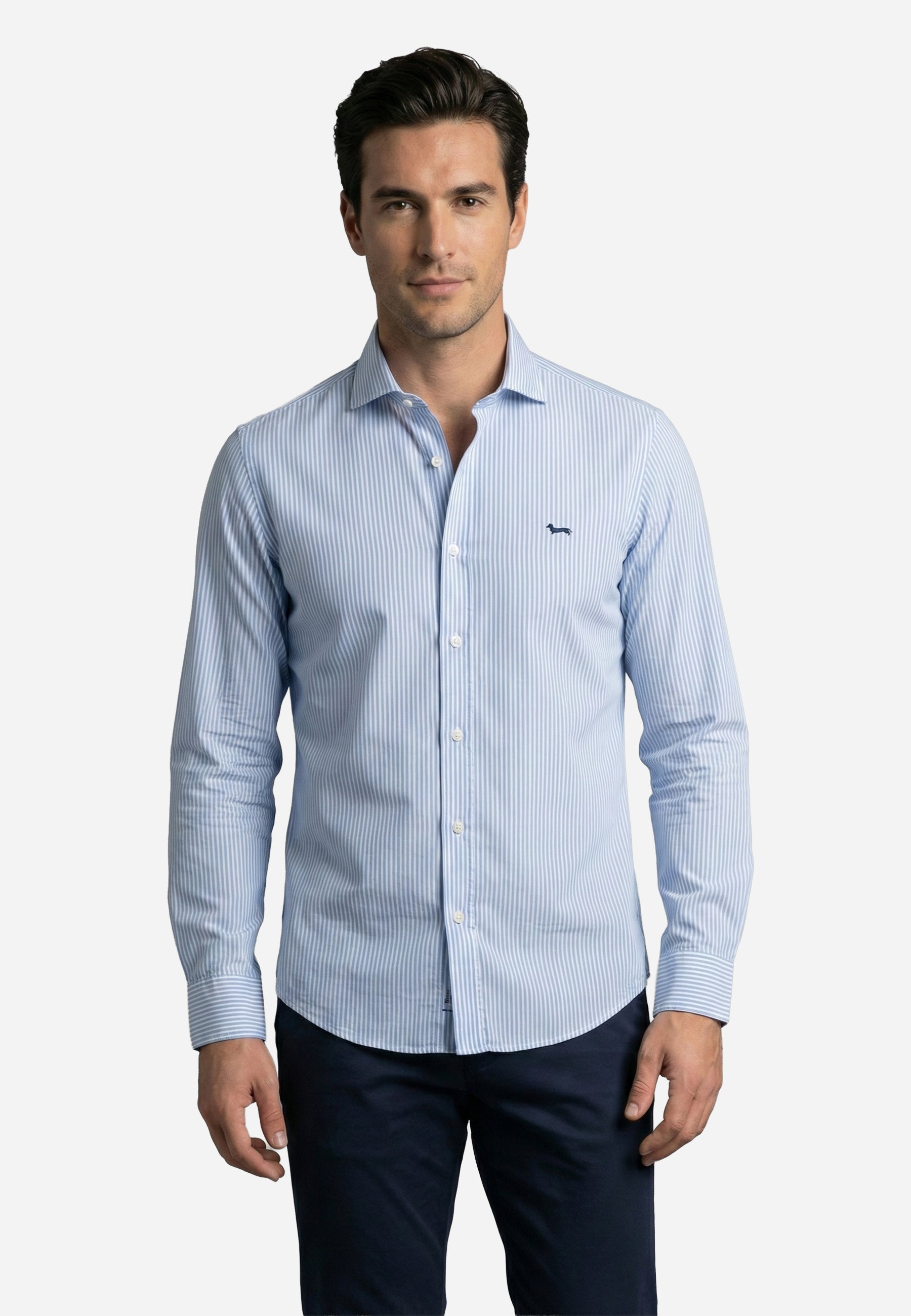 Camisa Clásica Celeste Rayas Verticales H&B