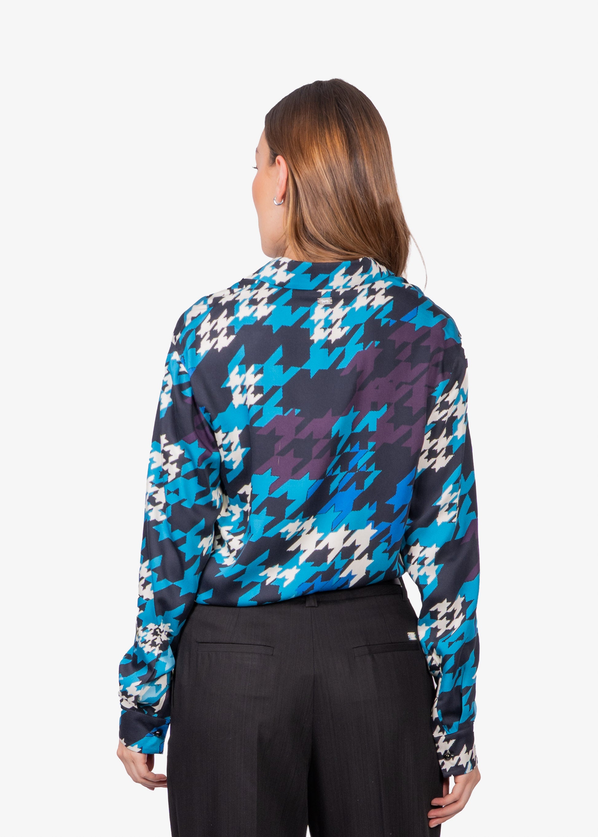 Blusa Dama Negra Azul Estampada H&B