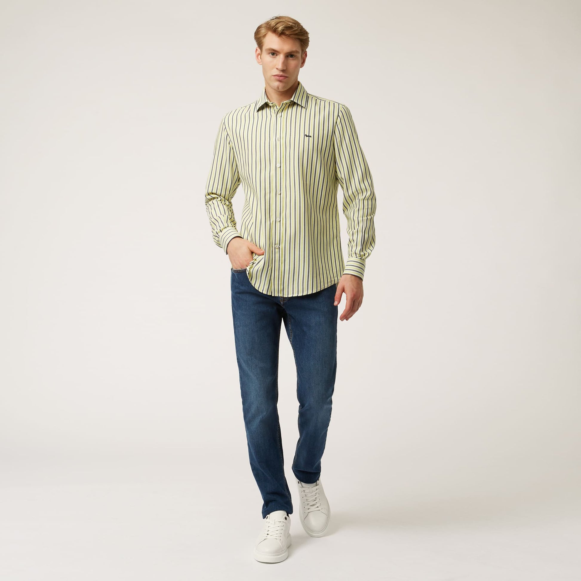 Camisa Hombre Rayas Amarillas H&B