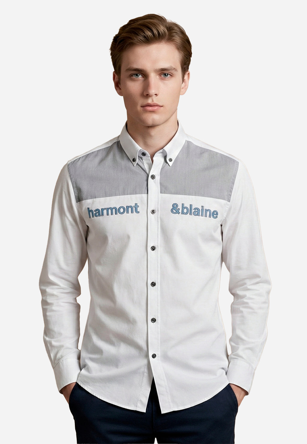 Camisa Blanca-Gris Hombre H&B.