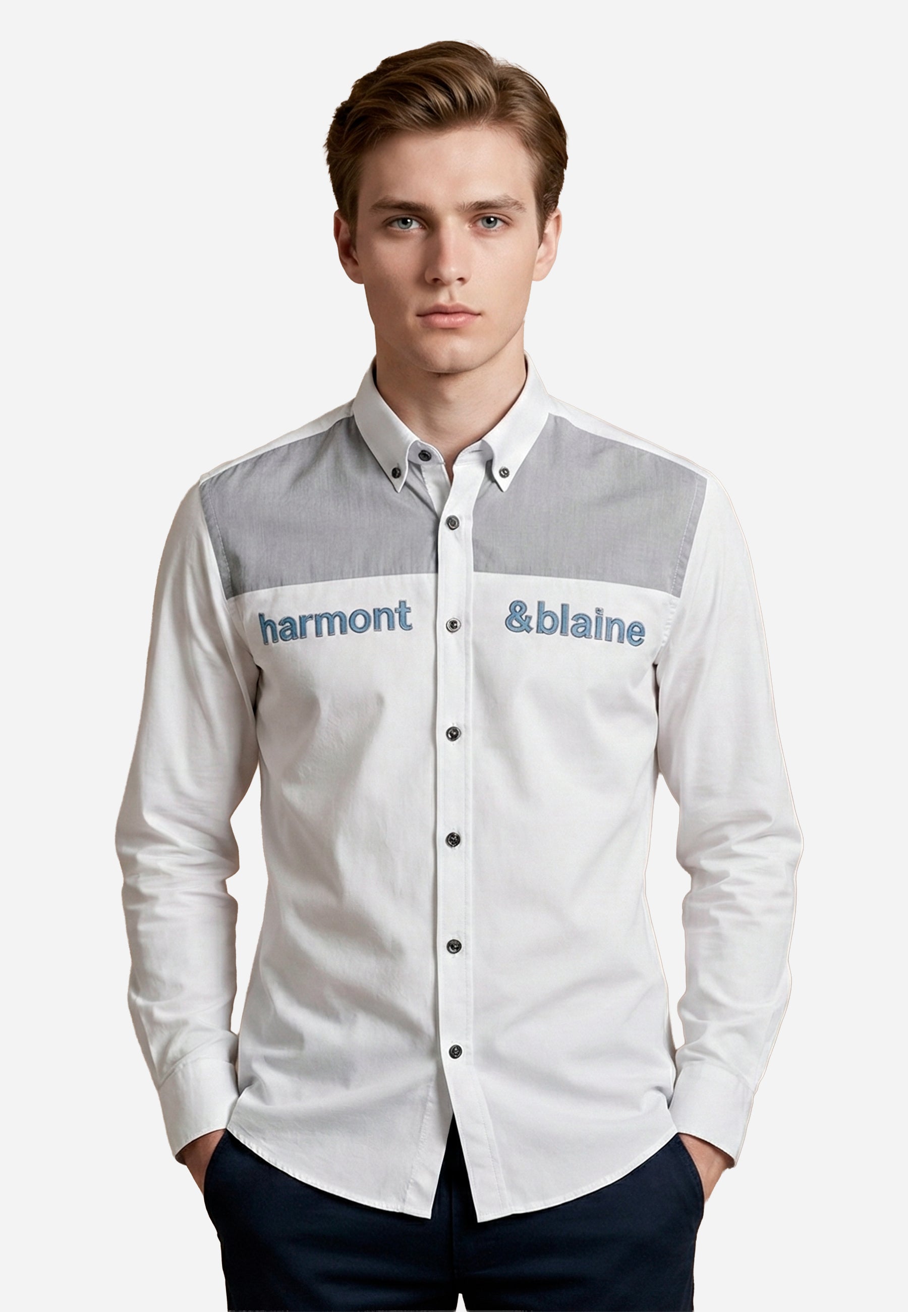 Camisa Blanca-Gris Hombre H&B.