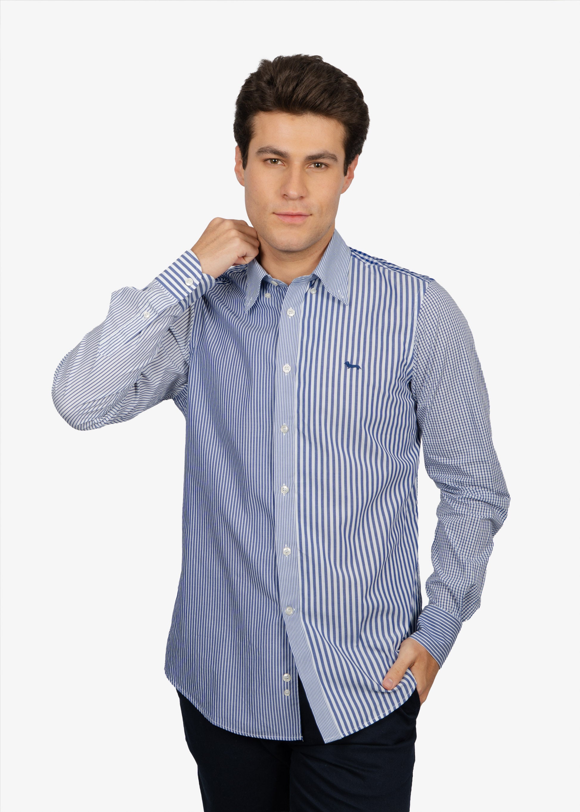 CAMISA SPORT HARMONT & BLAINE AZUL RYS ALG(CRM008002356B-801)