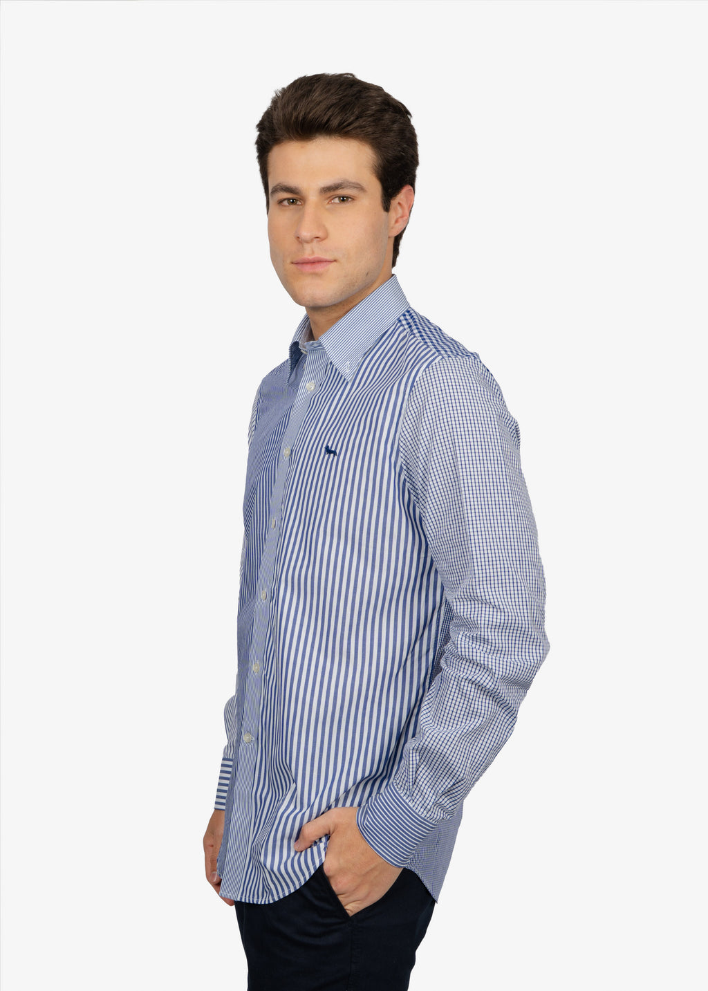Camisa Sport  Blanca Rayas Azules H&B