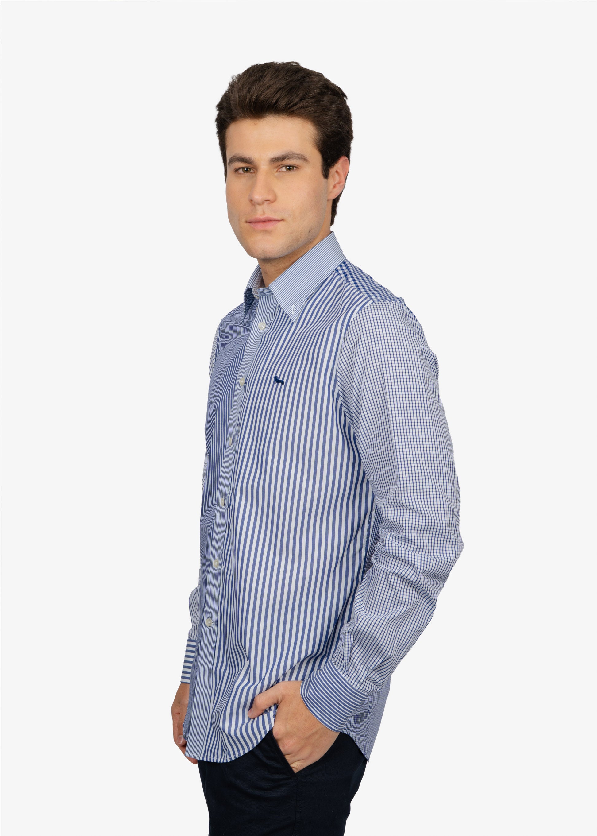 CAMISA SPORT HARMONT & BLAINE AZUL RYS ALG(CRM008002356B-801)
