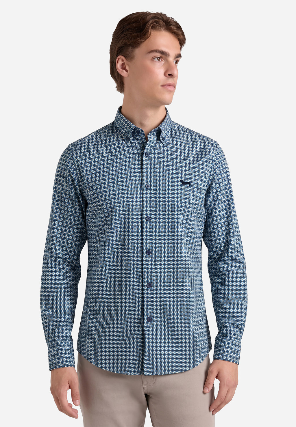 Camisa Con Estampado Geométrico Azul HYB.