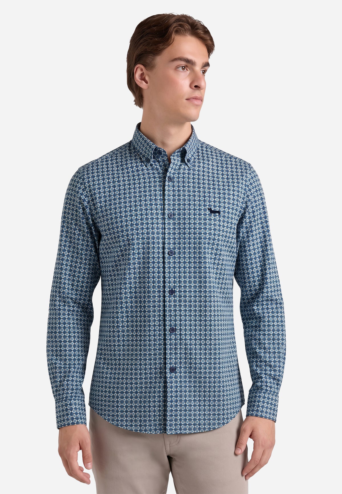 Camisa Con Estampado Geométrico Azul HYB.