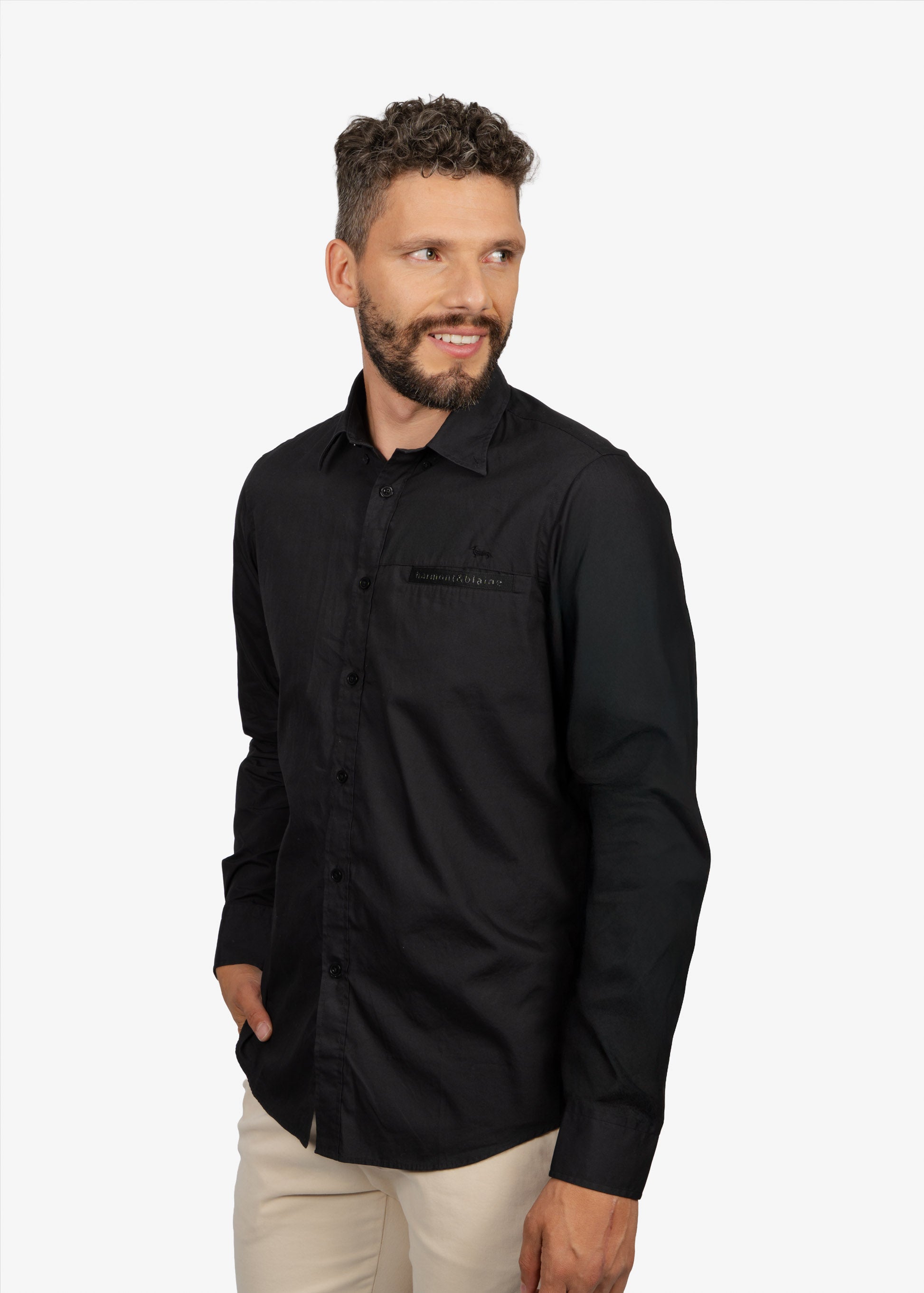 CAMISA SPORT HARMONT & BLAINE NEGRO ALGODON (CRM504008799M-999)