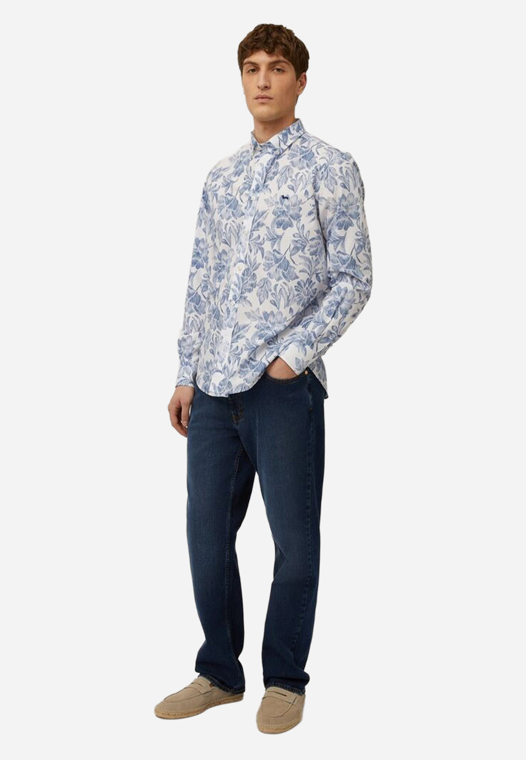 Camisa Blanca Con Estampado Floral Azul H&B