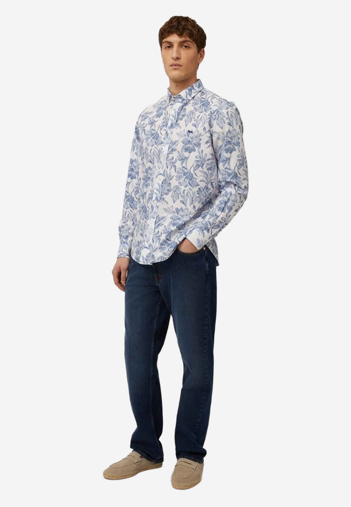 Camisa Blanca Con Estampado Floral Azul H&B