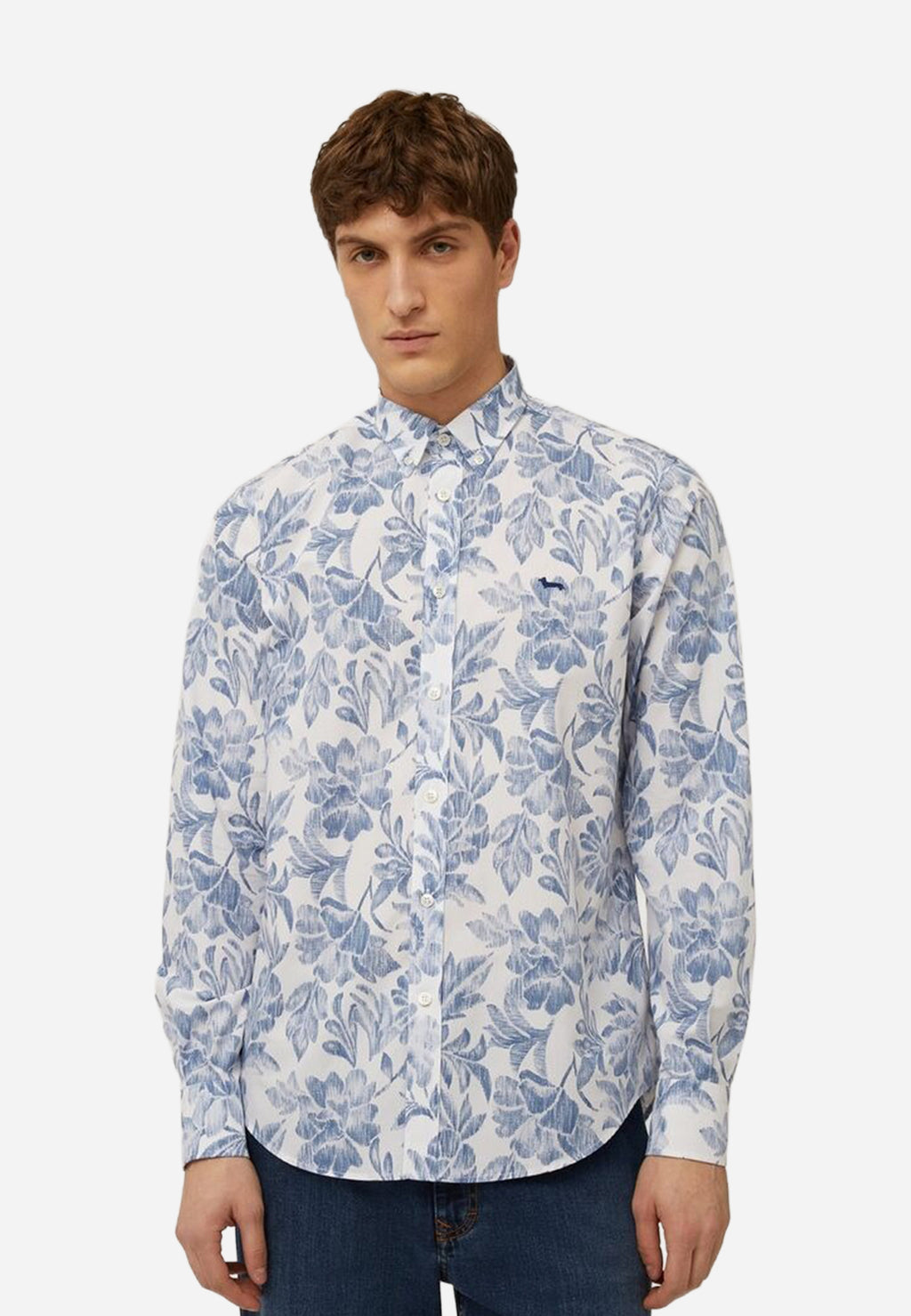 Camisa Blanca Con Estampado Floral Azul H&B