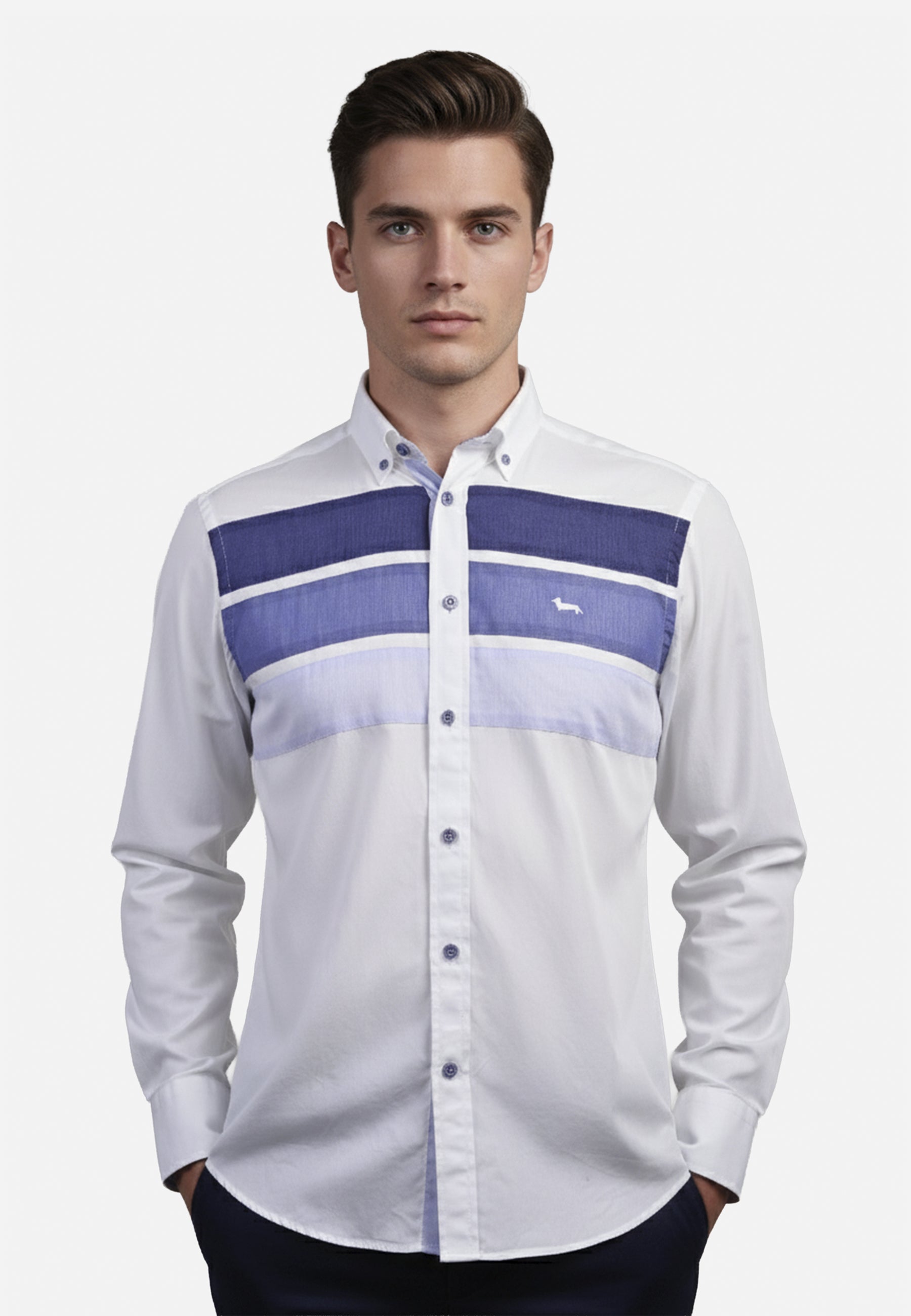 Camisa Blanca Rayas Azul H&B