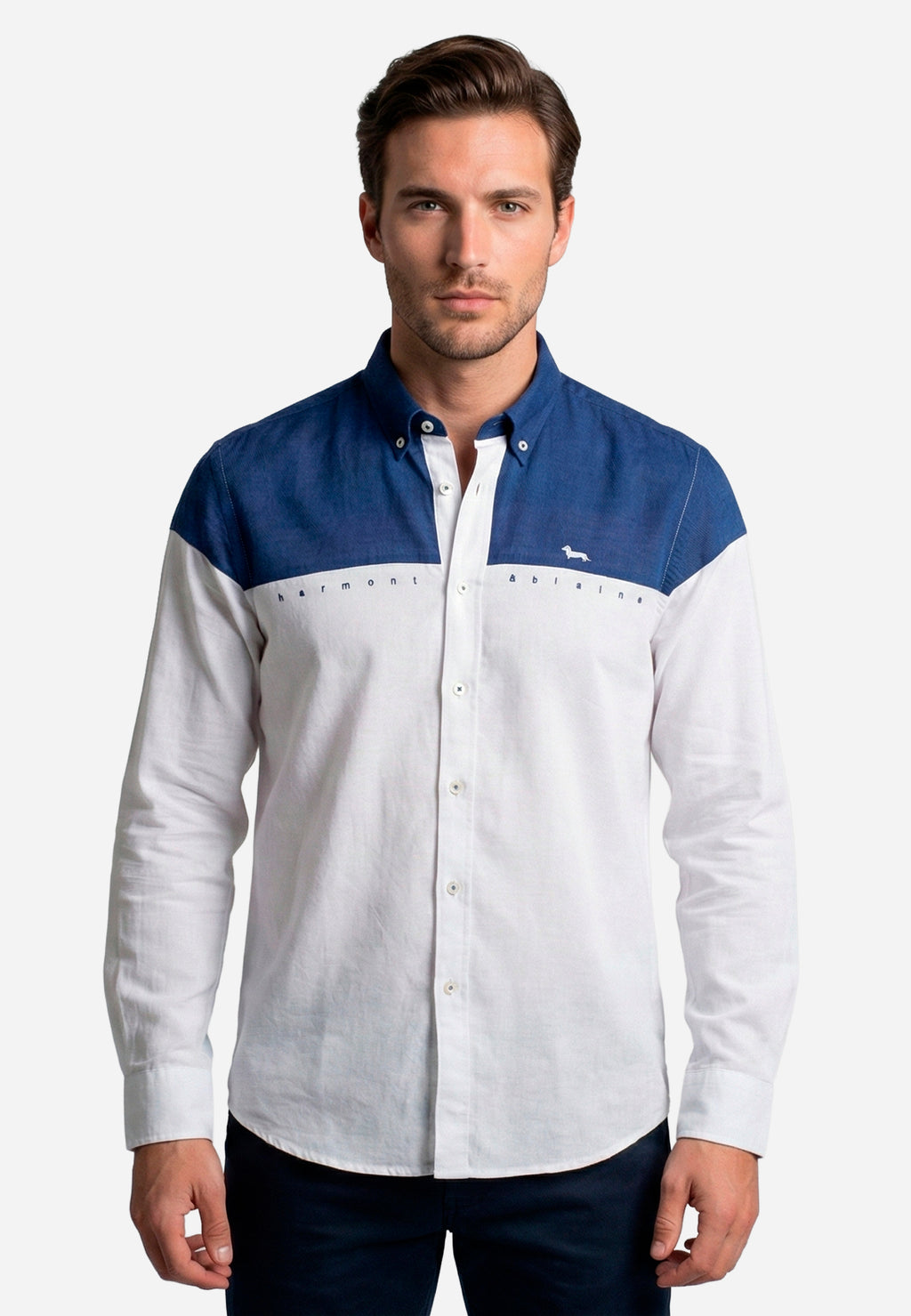 Camisa Hombre Blanca/Azul Marino H&B.