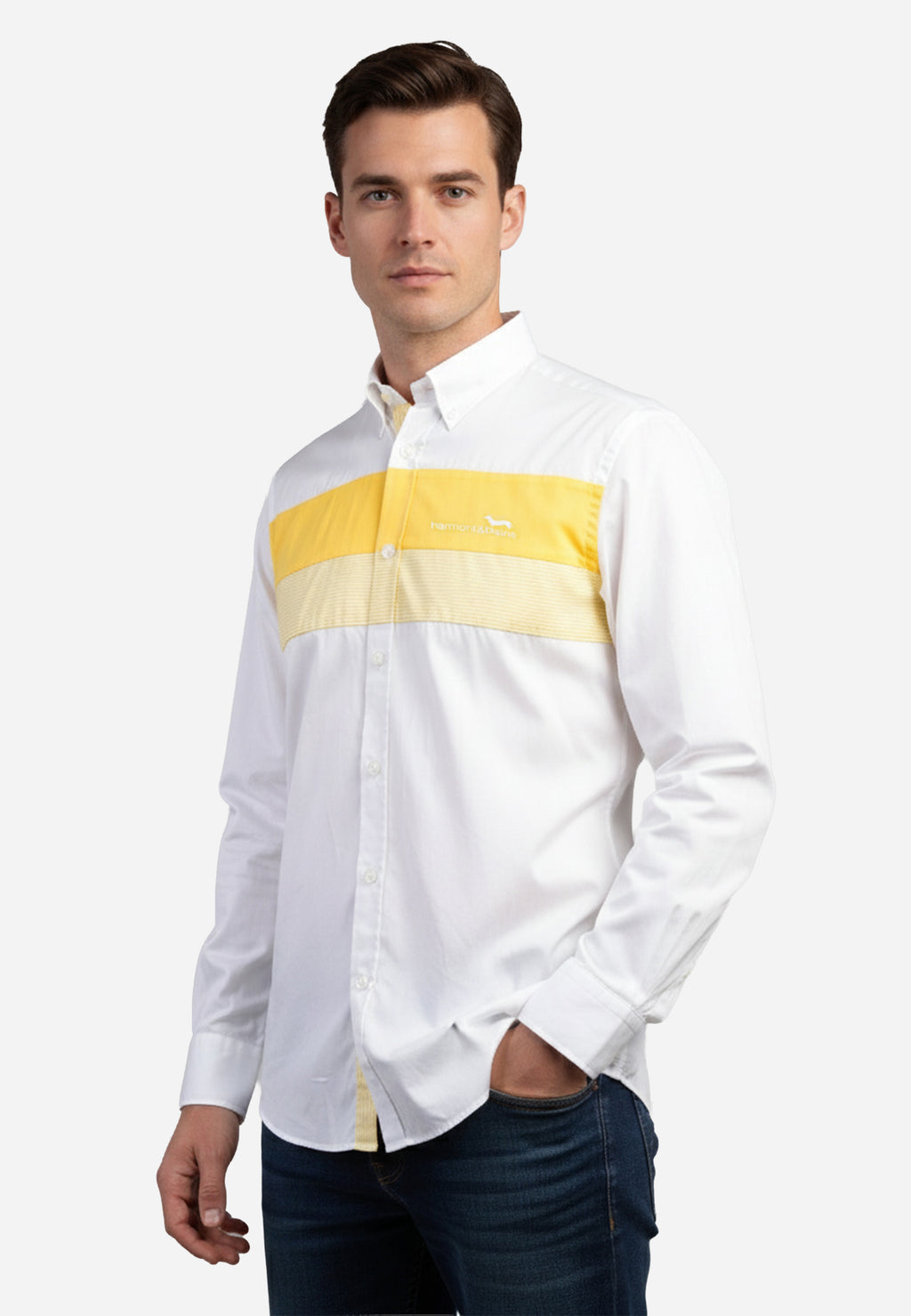 Camiseta Blanca Franja Amarilla H&B