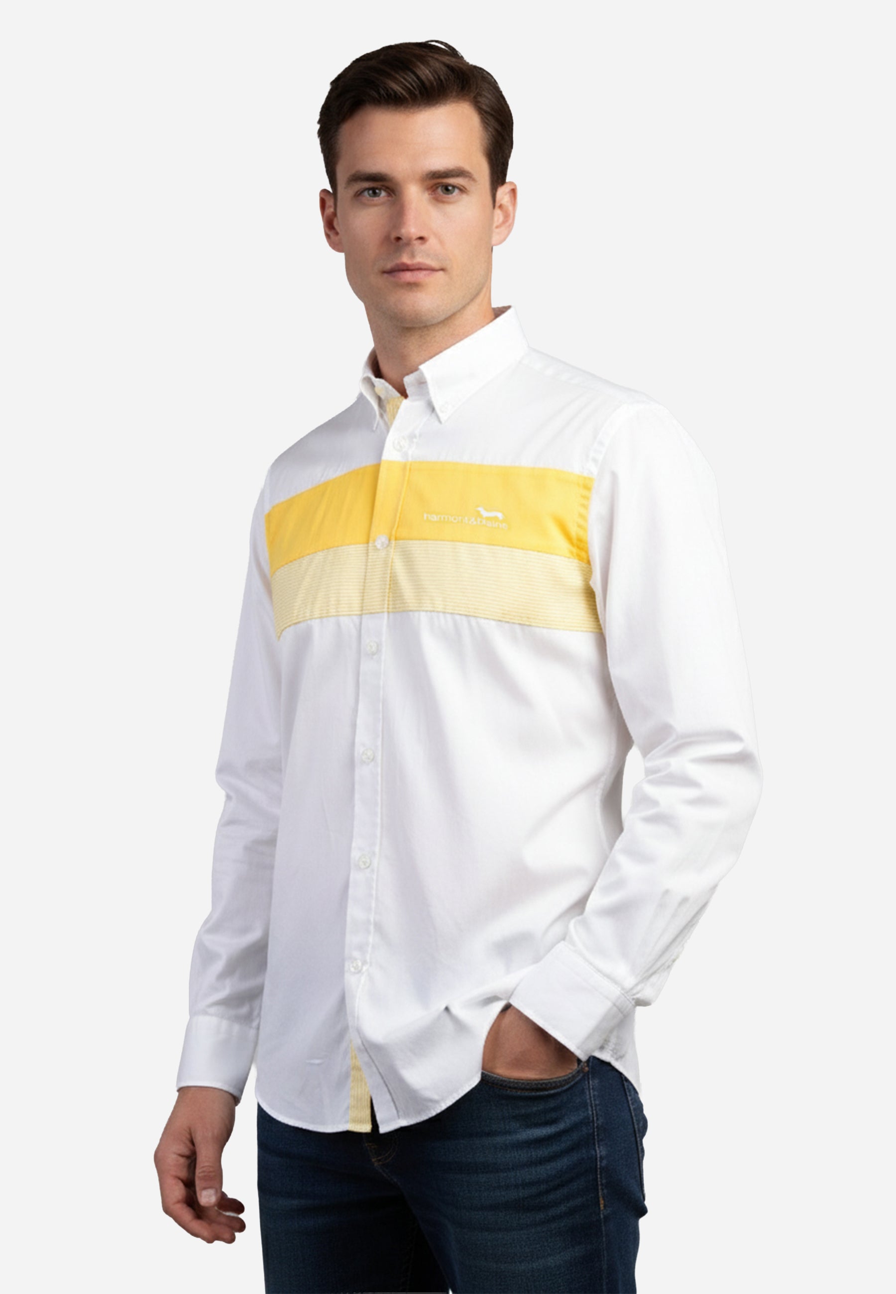 Camiseta Blanca Franja Amarilla H&B