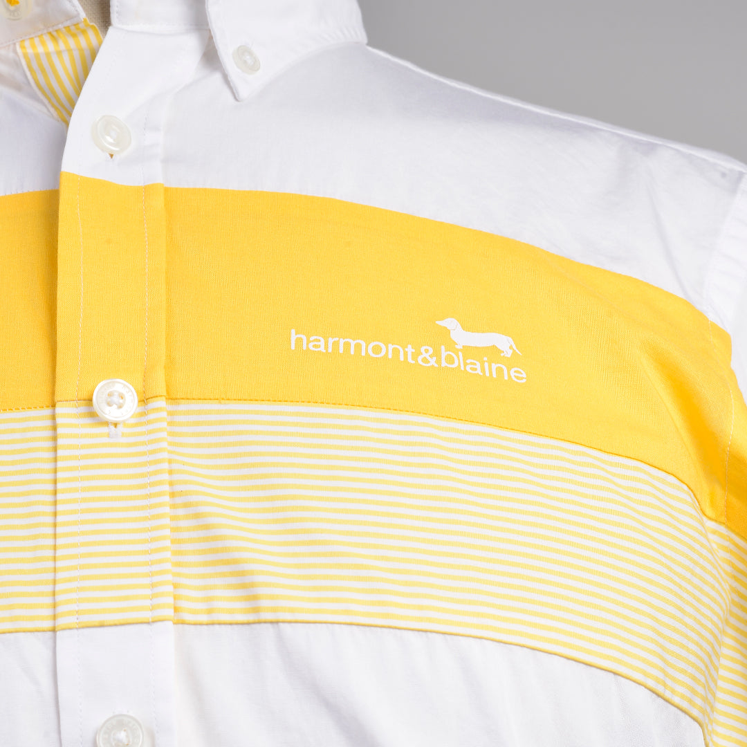 Camiseta Blanca Franja Amarilla H&B