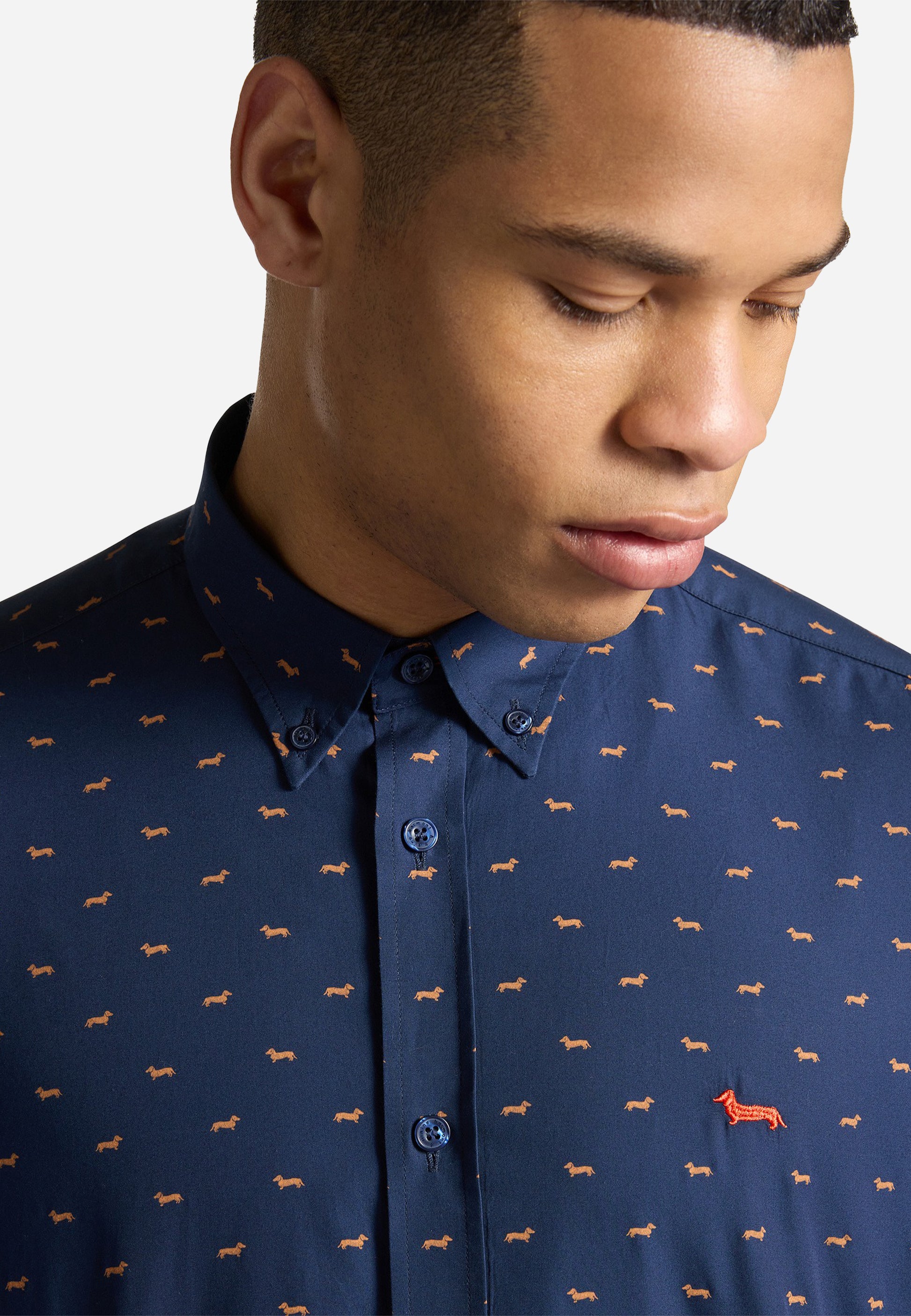 Camisa Azul Micro-Patrón Hombre H&B.