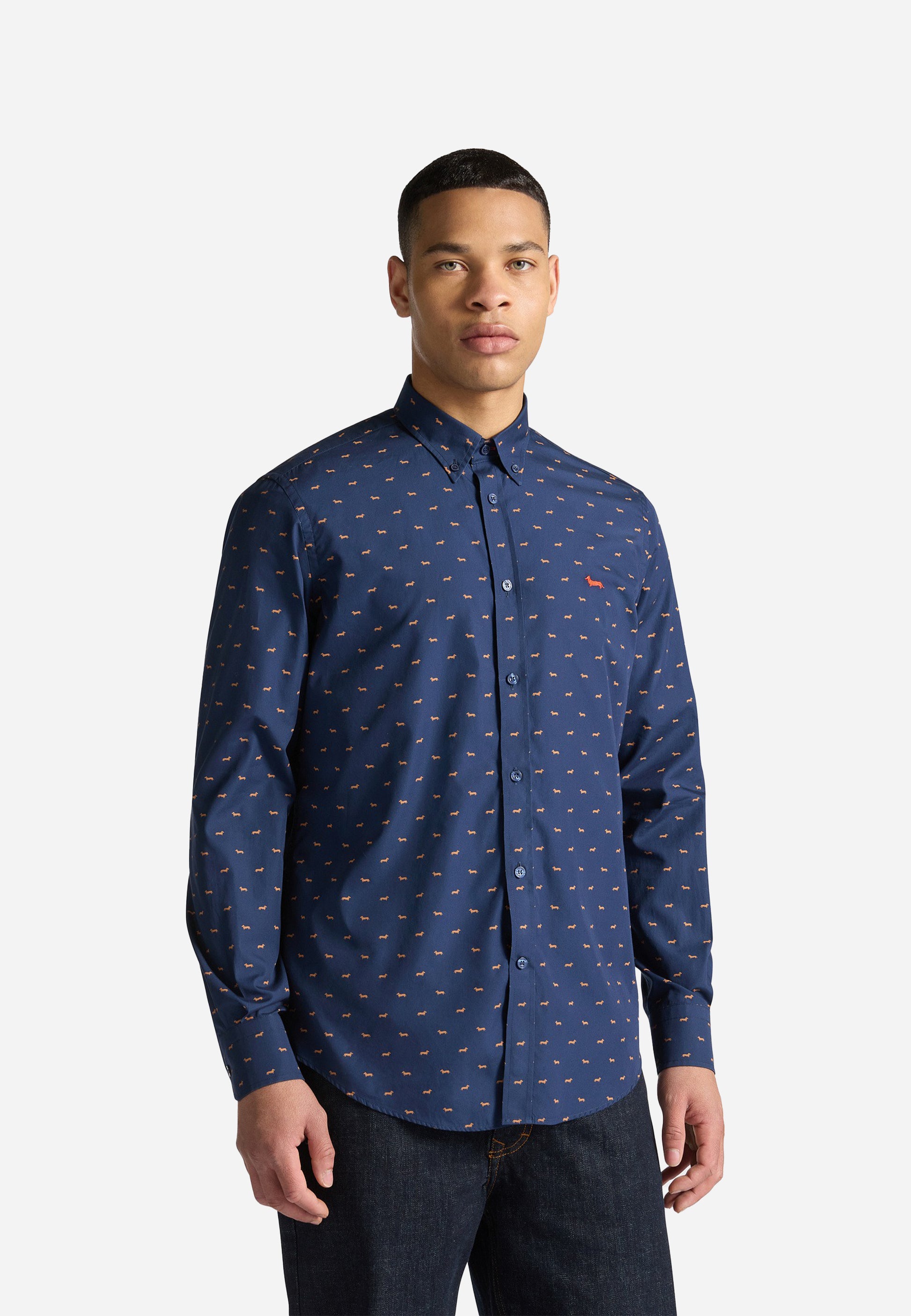 Camisa Azul Micro-Patrón Hombre H&B.