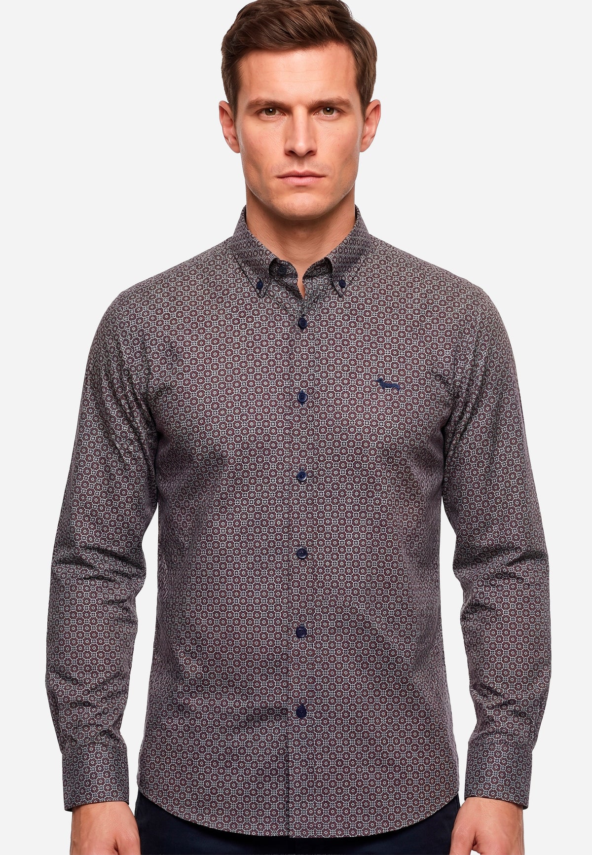 Camisa Vinotinto Micro-Diseño Hombre H&B.