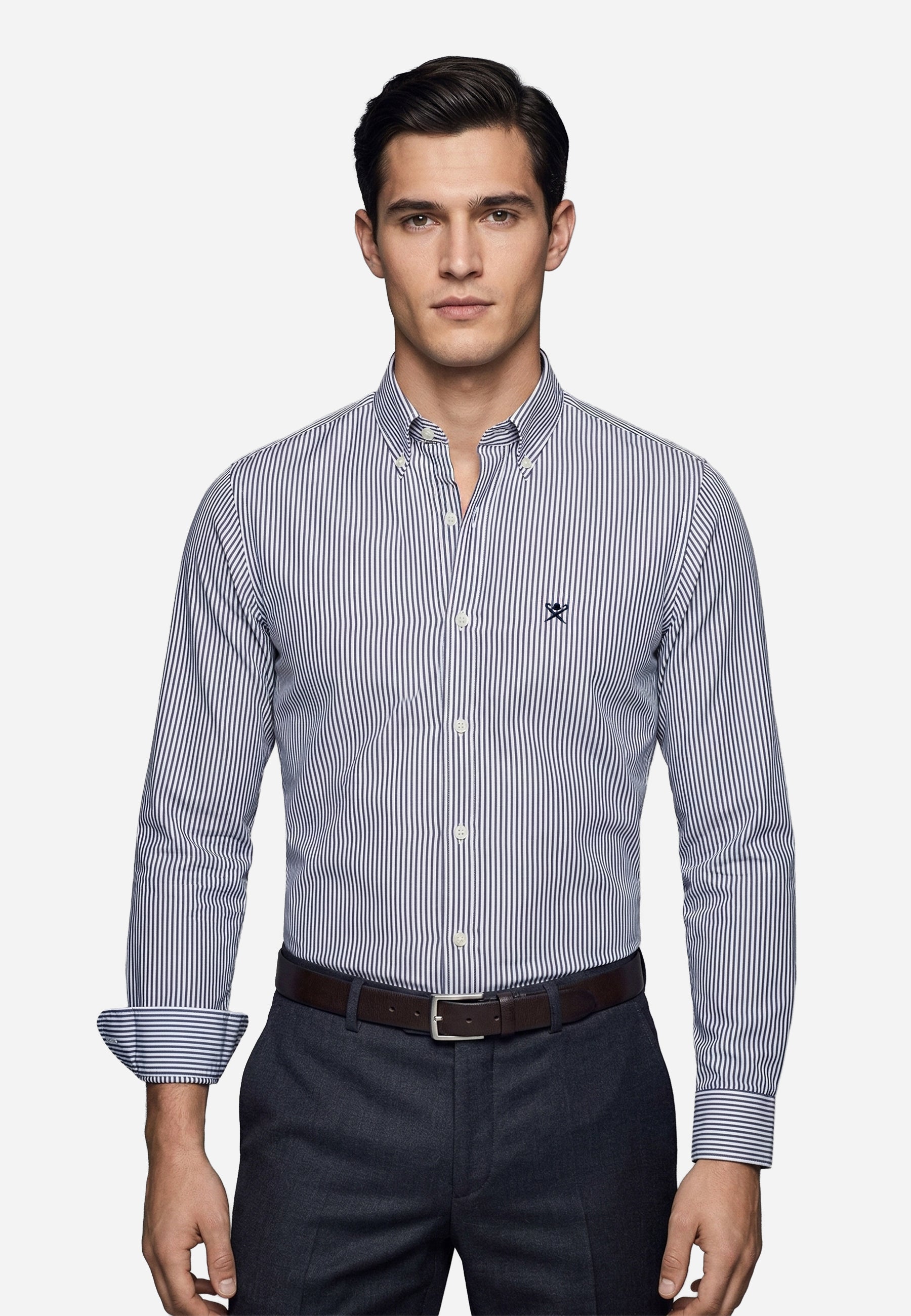 Camisa Azul Rayas Oscuras Hombre H.L.