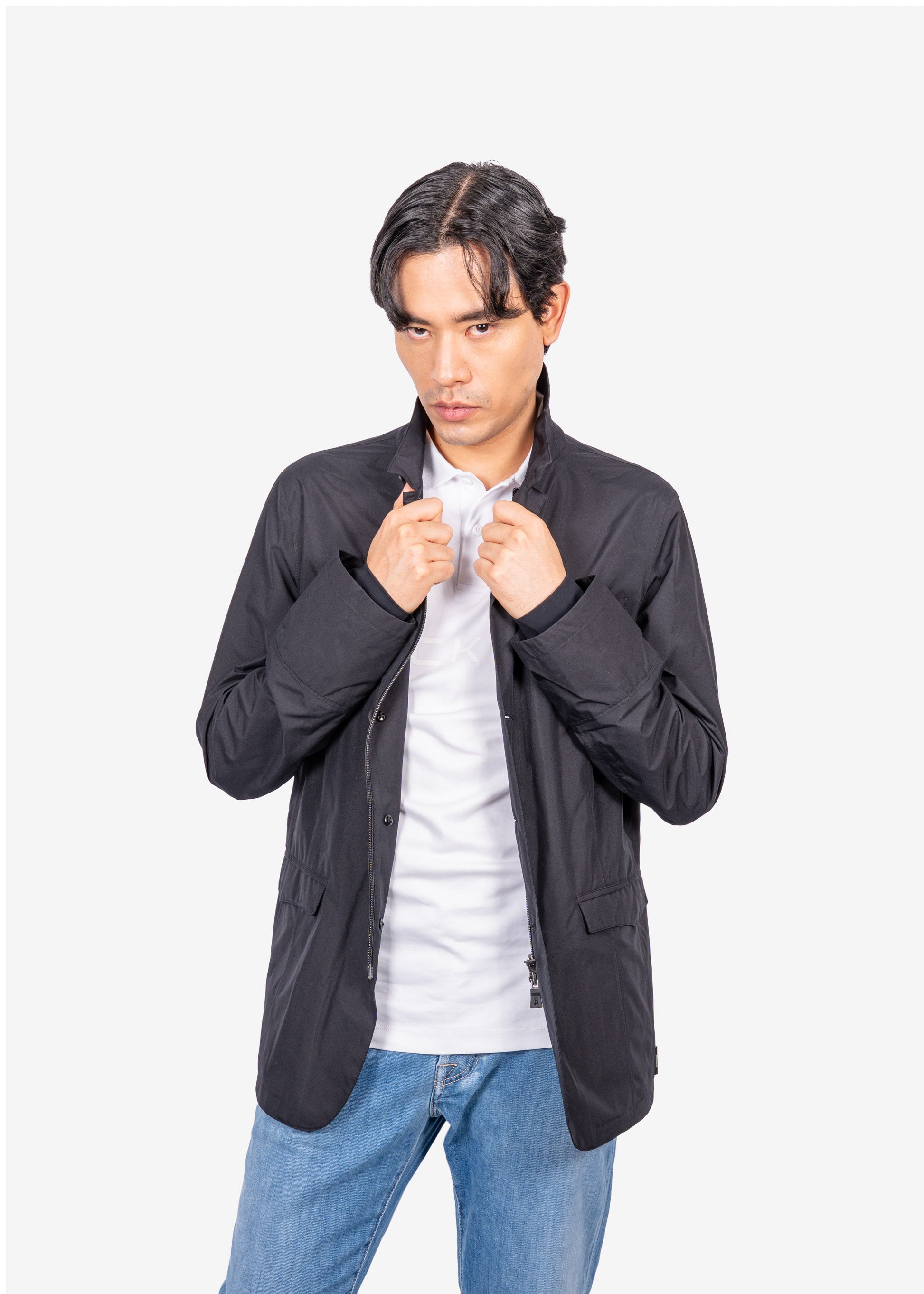 Chaqueta Bomber con Botones Hombre Negra