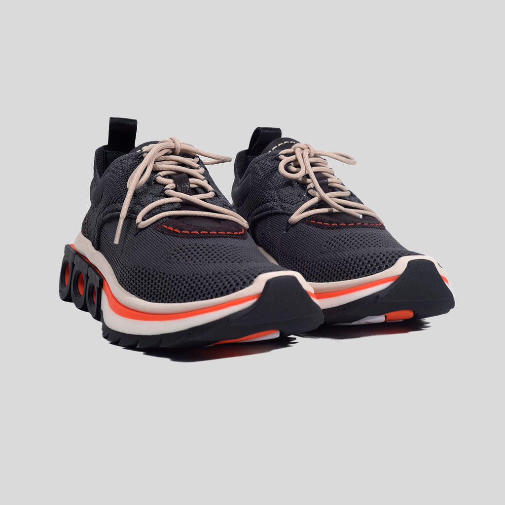 TENIS FERRAGAMO GRIS / NARANJA FABRIC + PL (760934-NIM KNIT )