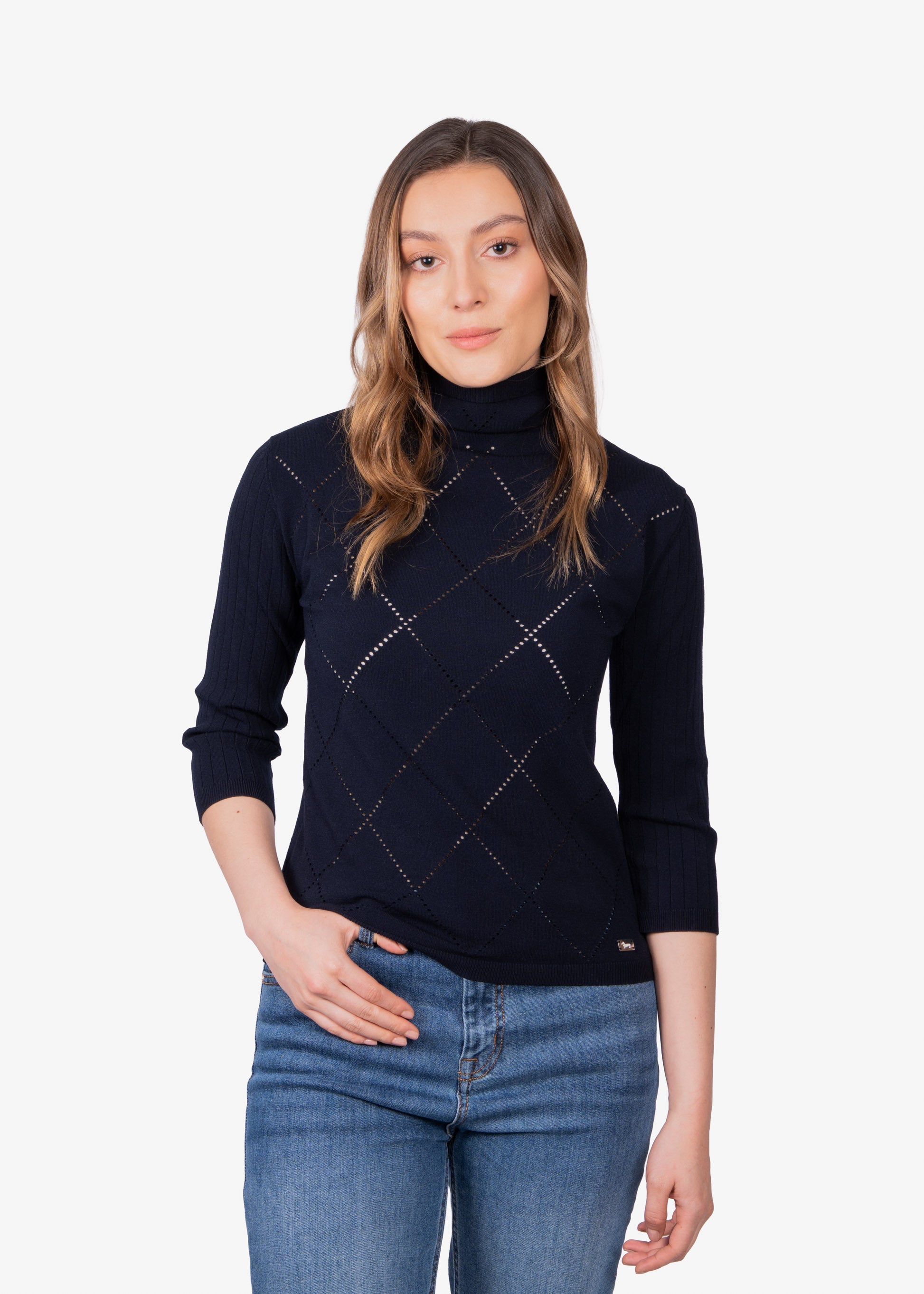 Sweater Argyle Dama Azul Oscuro Visco +Poli H&B
