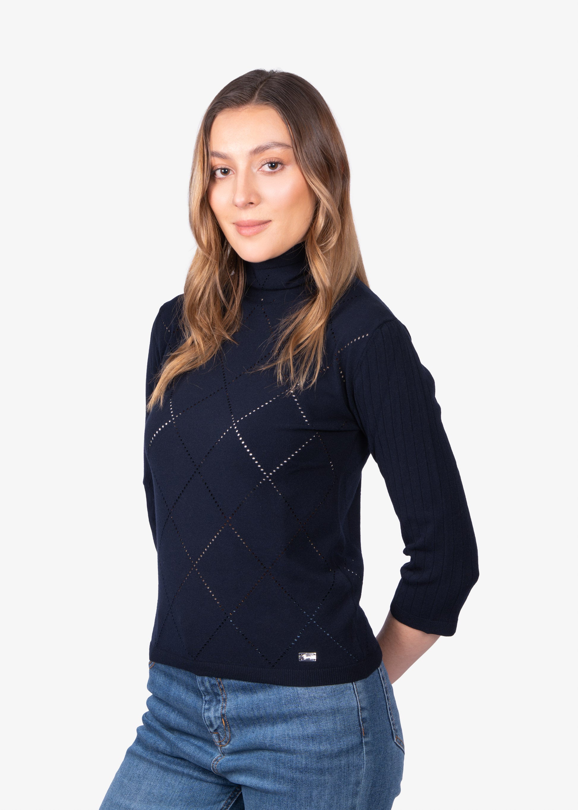Sweater Argyle Dama Azul Oscuro Visco +Poli H&B