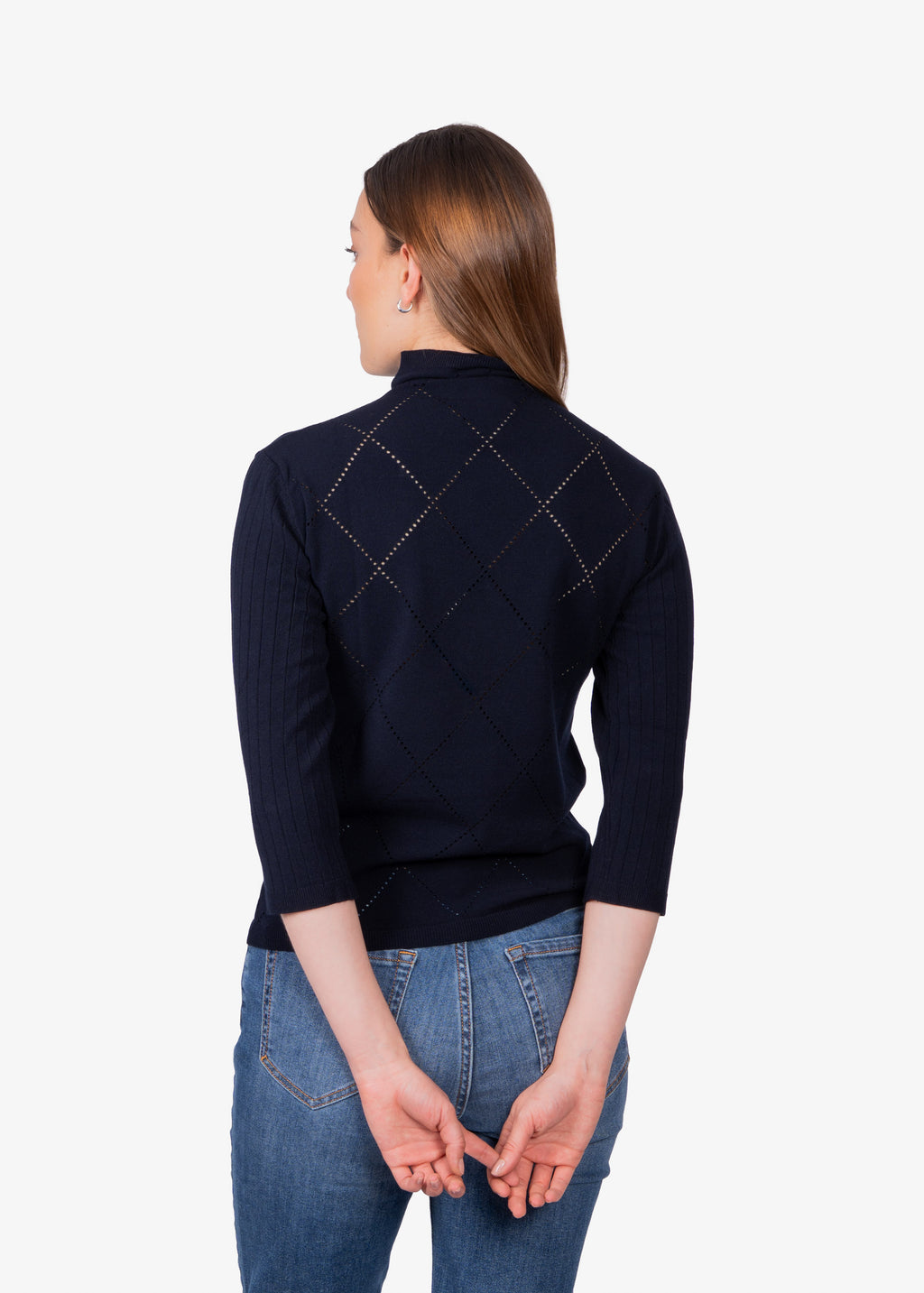 Sweater Argyle Dama Azul Oscuro Visco +Poli H&B