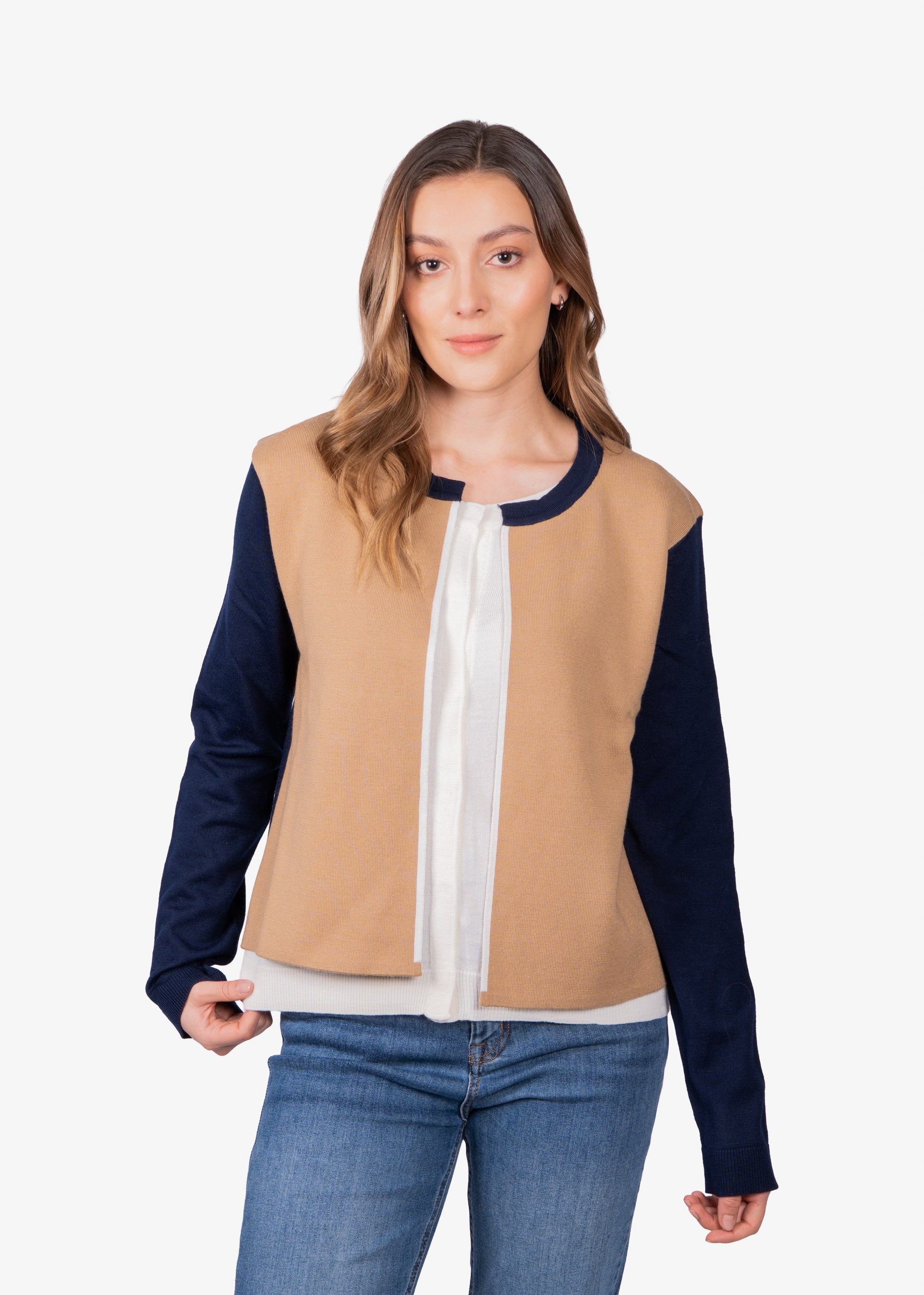Sweater Dama Beige/Azul Marino Lana H&B