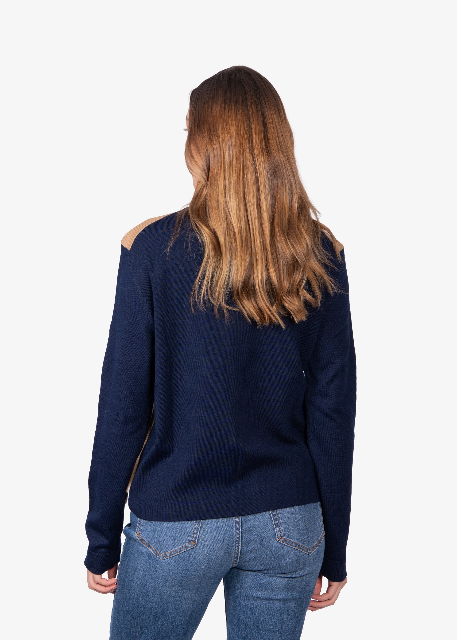 Sweater Dama Beige/Azul Marino Lana H&B