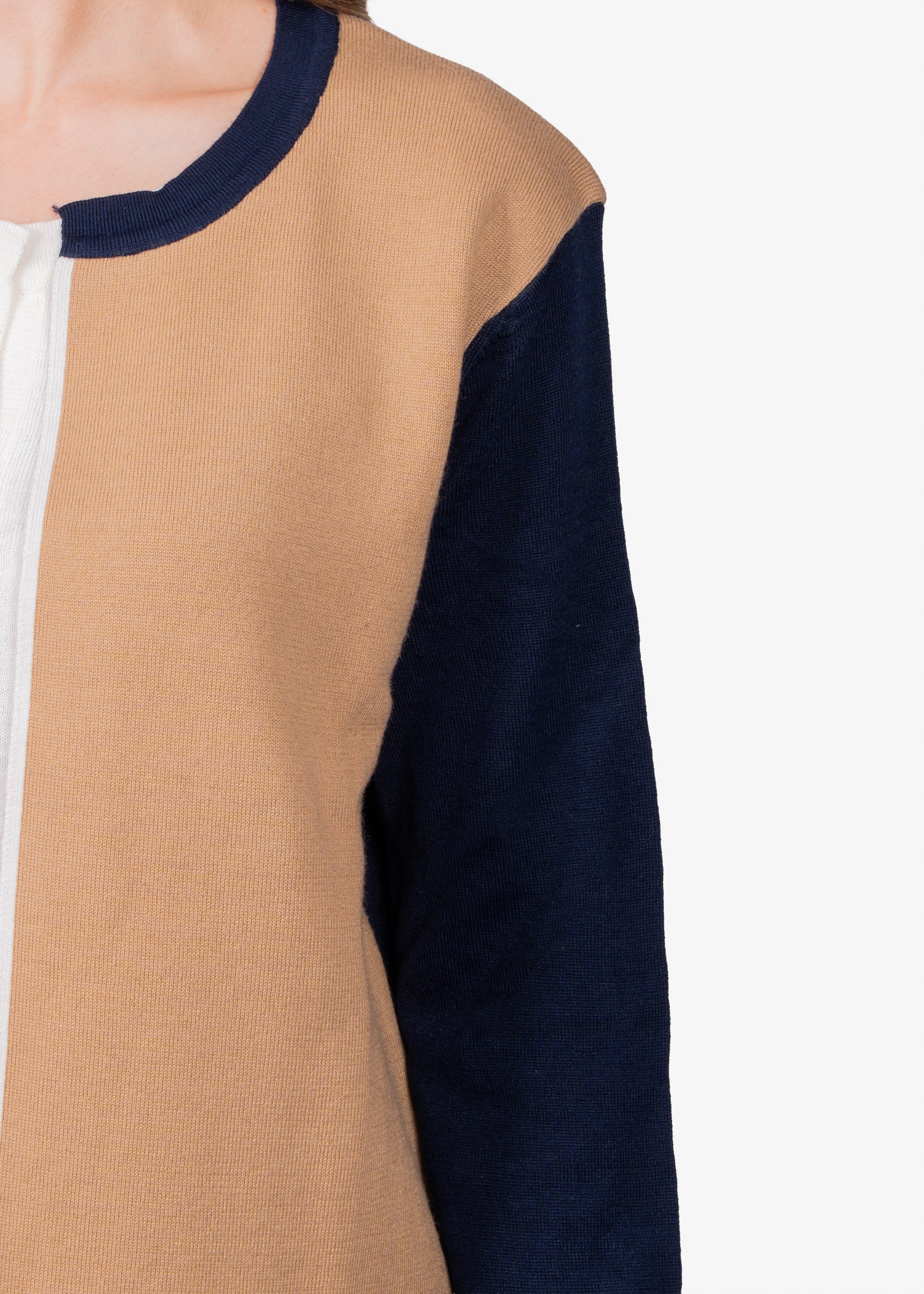 Sweater Dama Beige/Azul Marino Lana H&B