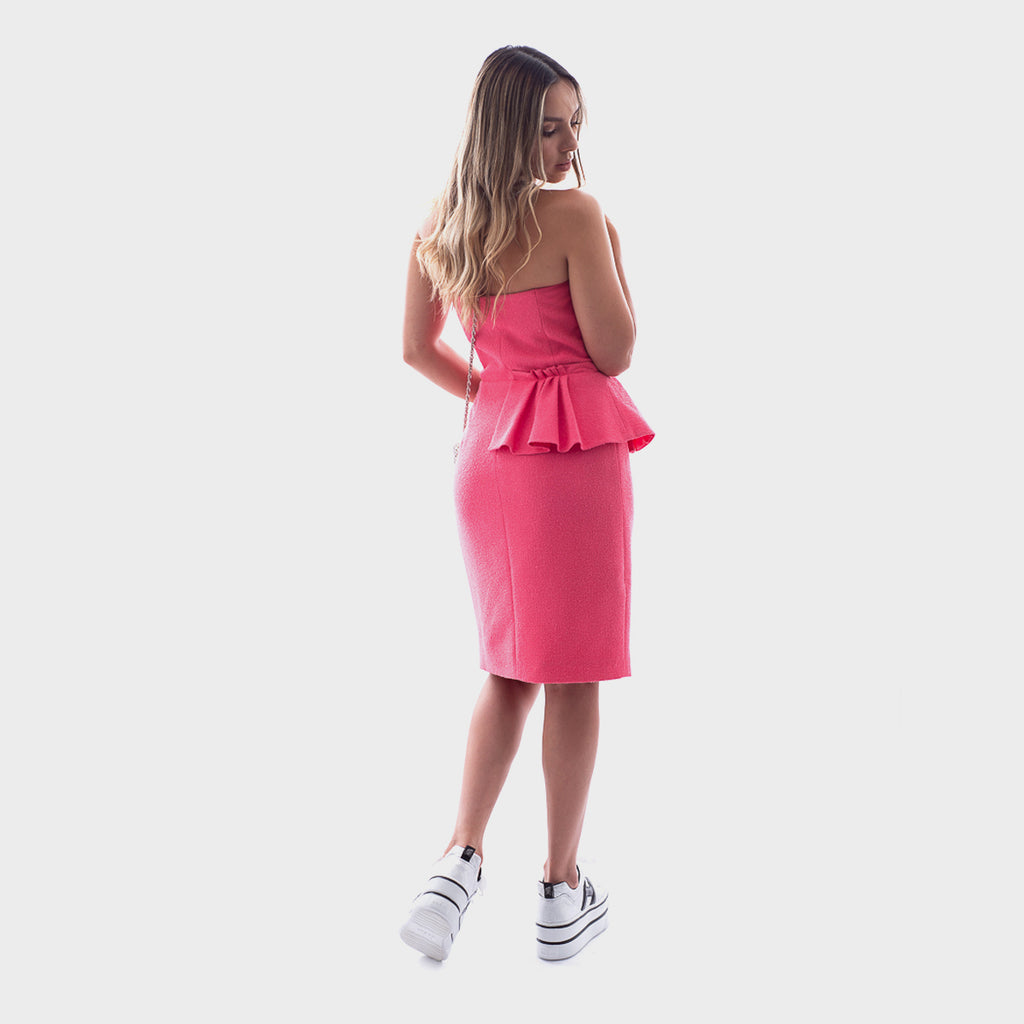 Vestido Midi Palabra De Honor En Tono Rosado Con Detalle Peplum