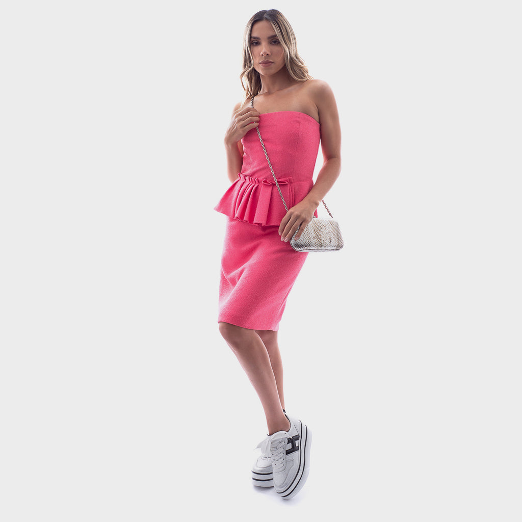 Vestido Midi Palabra De Honor En Tono Rosado Con Detalle Peplum
