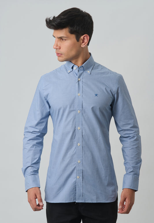 CAMISA HACKETT BLANCO/AZUL CUAD 100%ALGODON (HM309375-8AS)