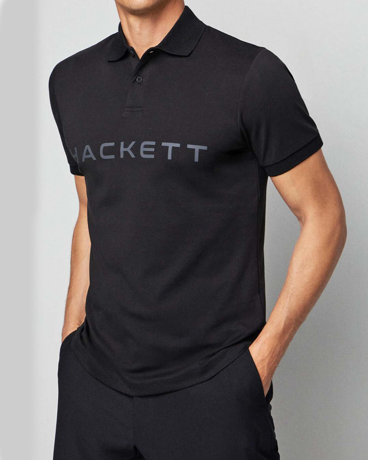 CAMISETA POLO HACKETT LONDON NEGRO GRIS ALGODON (HM563104-9DU)