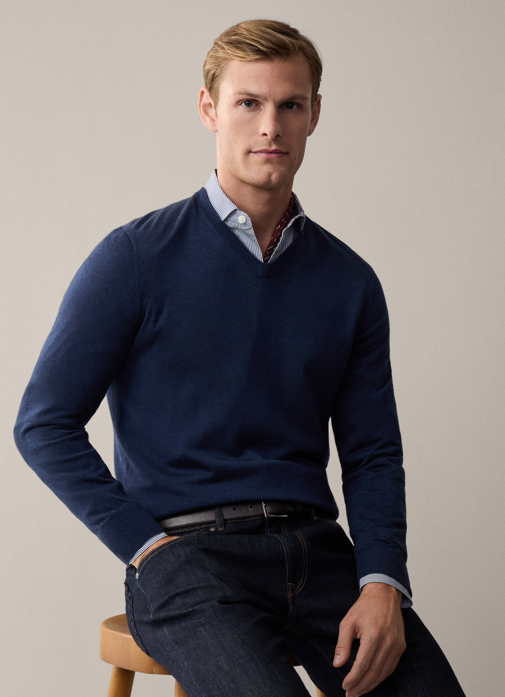 SWETER HACKETT LONDON AZUL LANA MERINO + SEDA (HM702927-595)