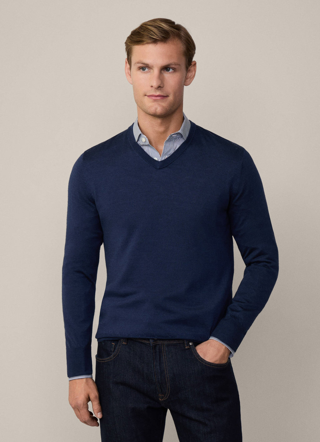 SWETER HACKETT LONDON AZUL LANA MERINO + SEDA (HM702927-595)