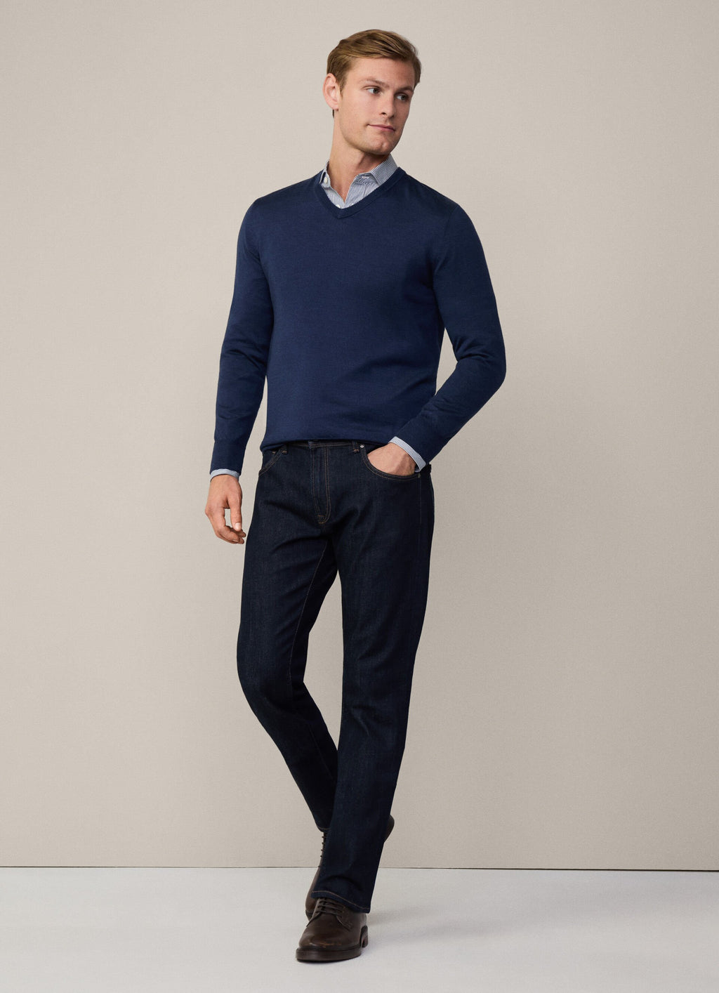 SWETER HACKETT LONDON AZUL LANA MERINO + SEDA (HM702927-595)