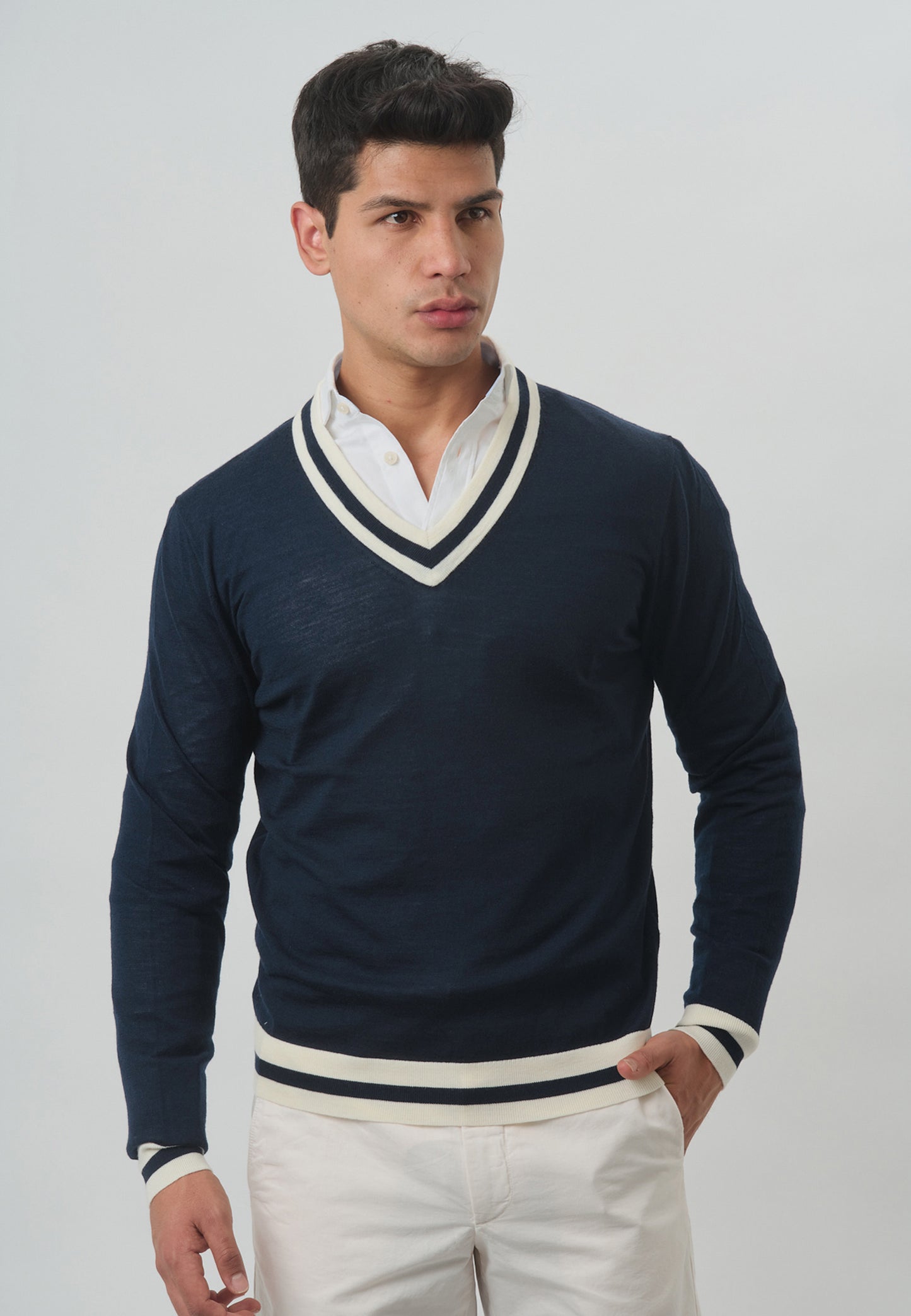 SWETER HACKETT NAVY/BLANC0 100% LANA (HM702933-5DJ)