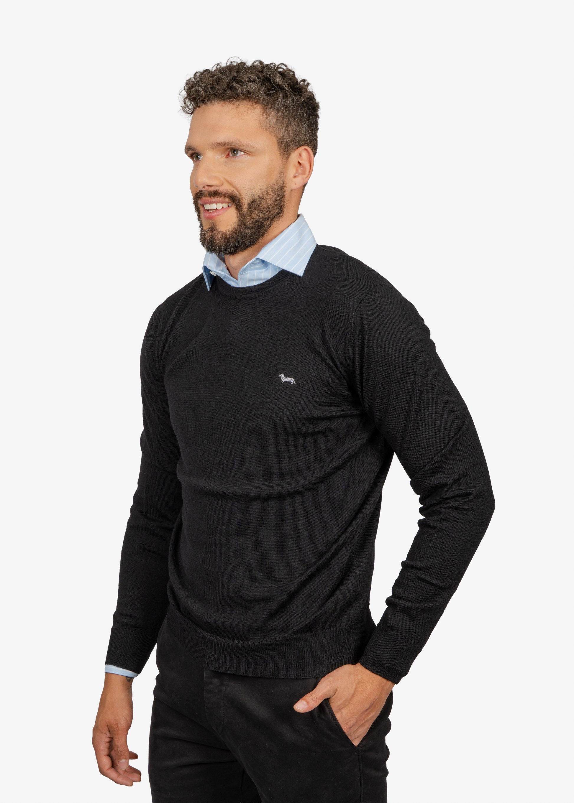 Sweater Cuello Redondo Negro en Algodón y lana H&B