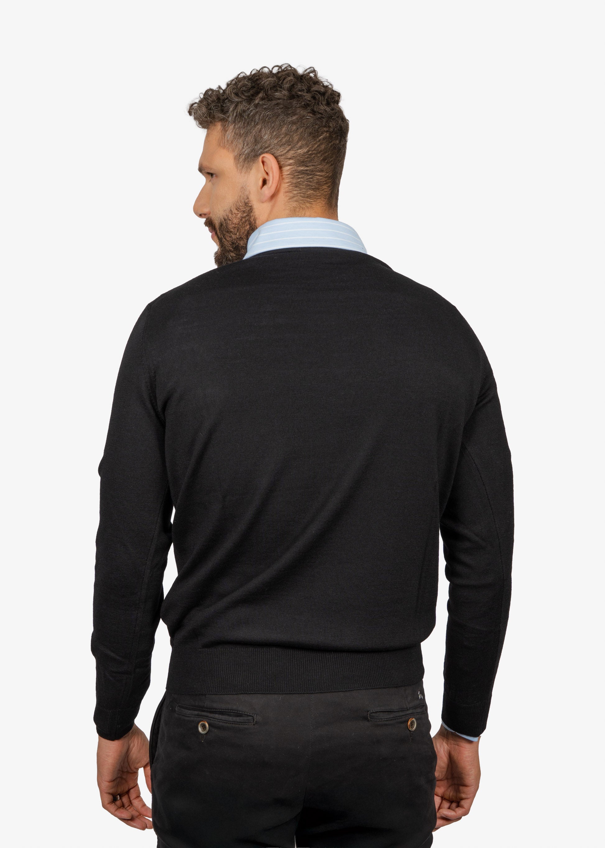 Sweater Cuello Redondo Negro en Algodón y lana H&B