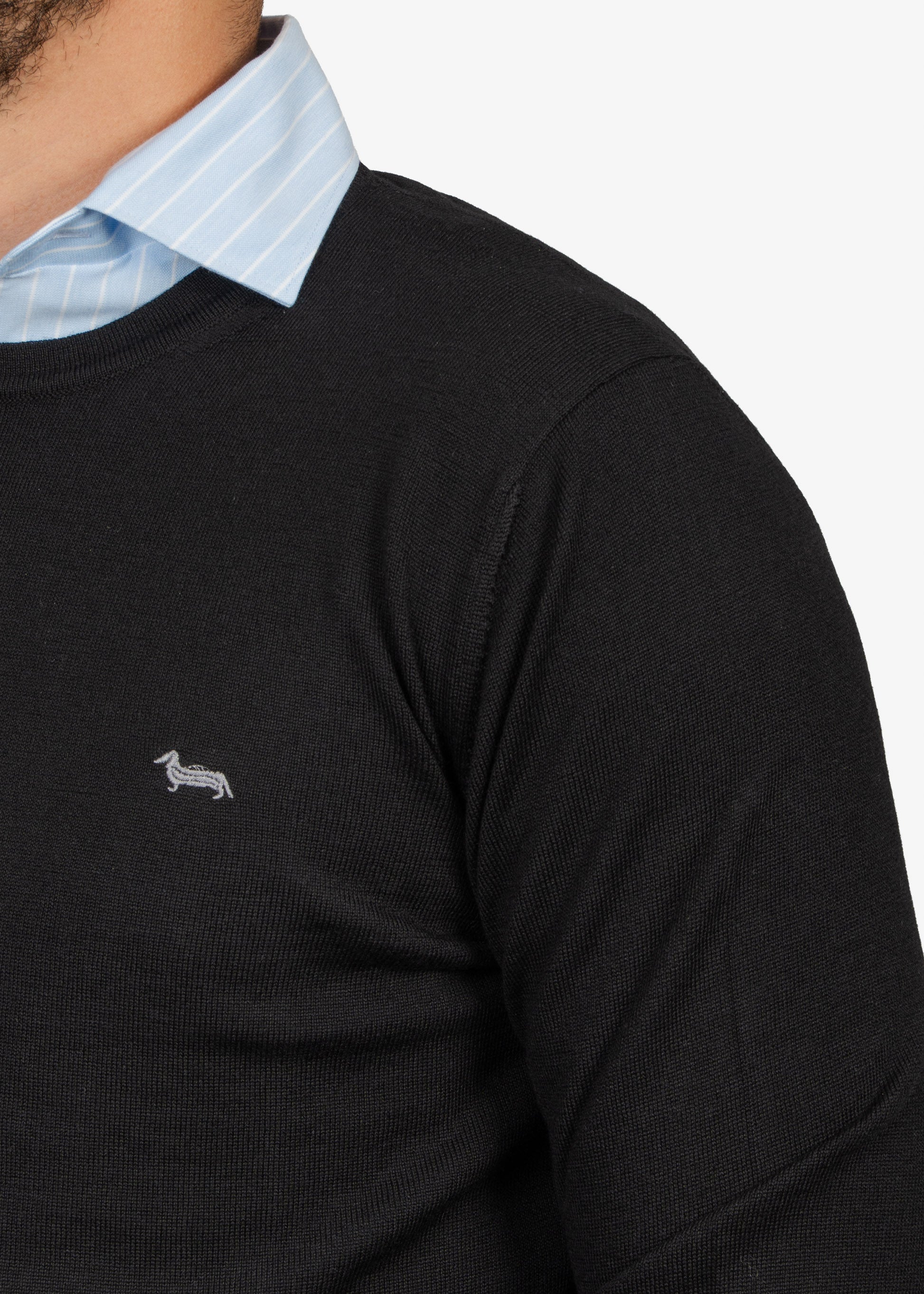 Sweater Cuello Redondo Negro en Algodón y lana H&B