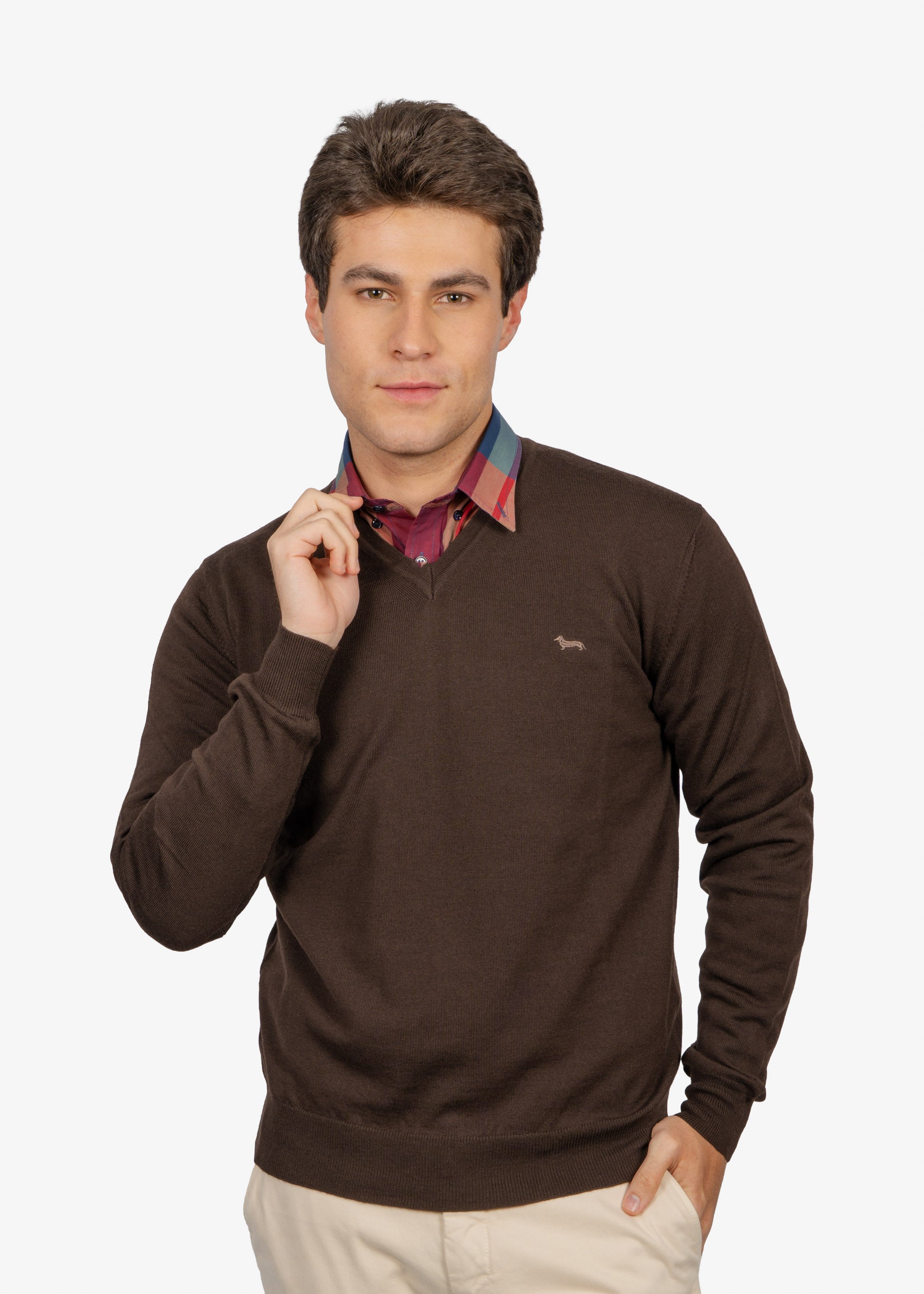 Sweater Clásico Cuello en V Café H&B