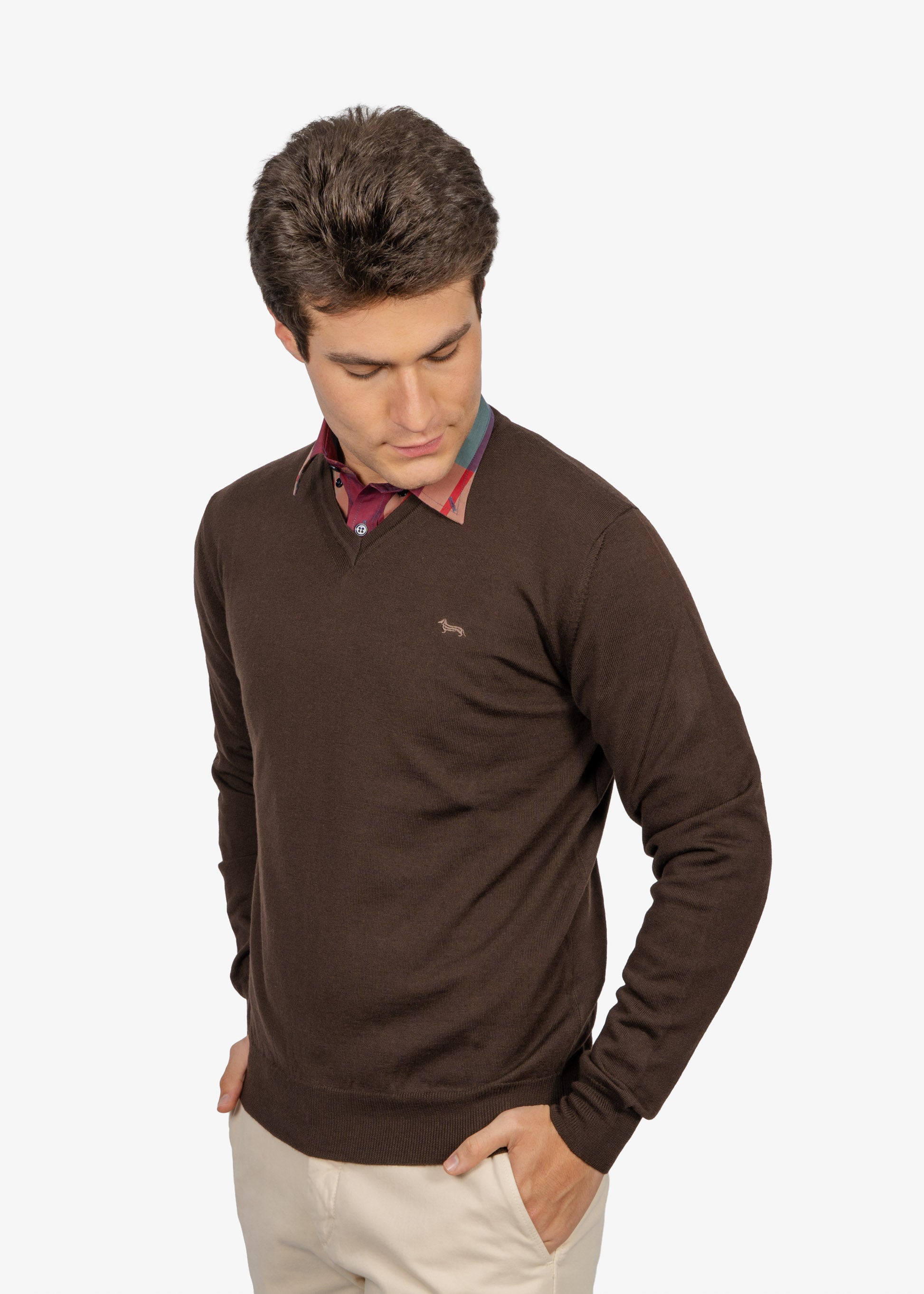 Sweater Clásico Cuello en V Café H&B