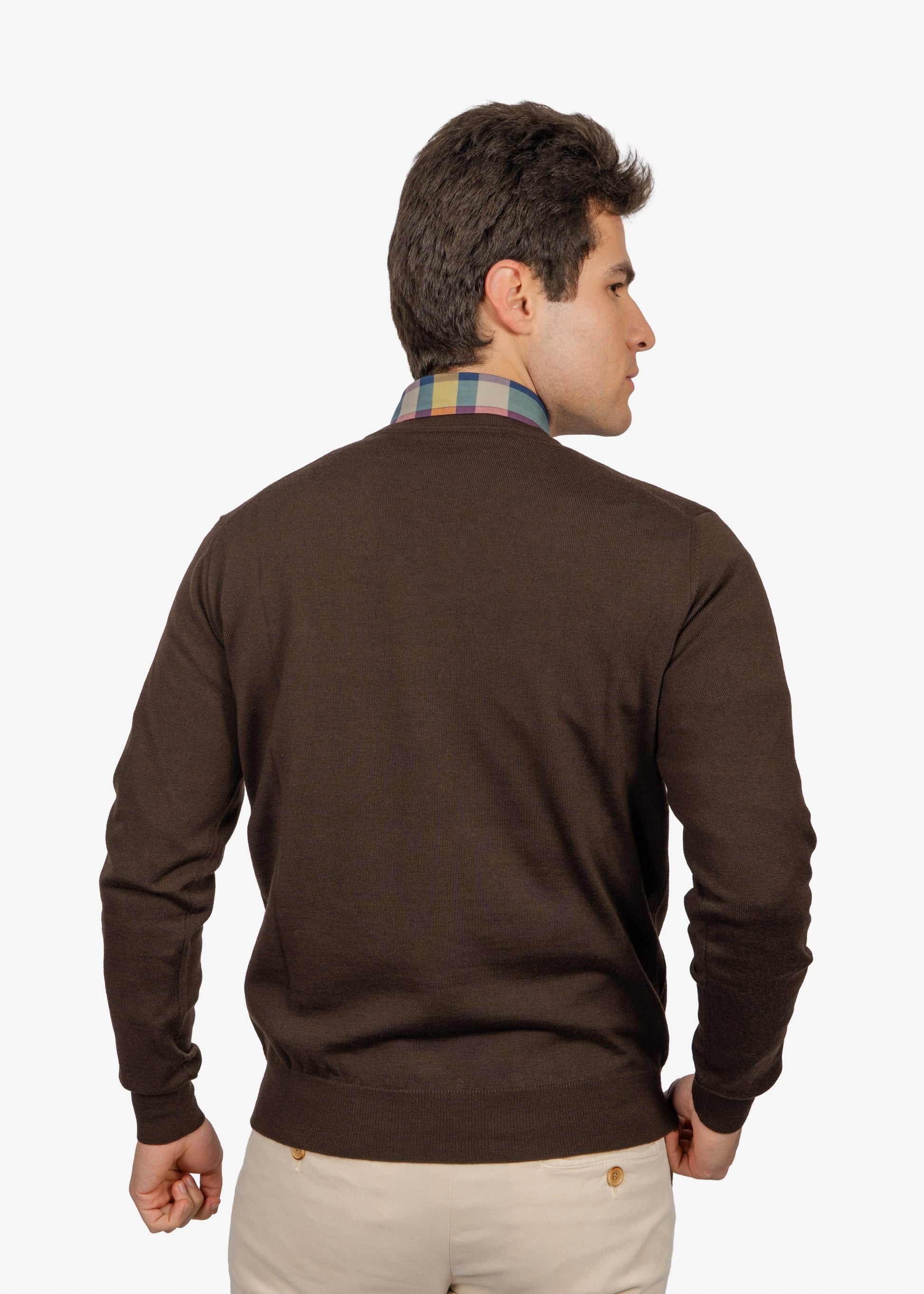 Sweater Clásico Cuello en V Café H&B