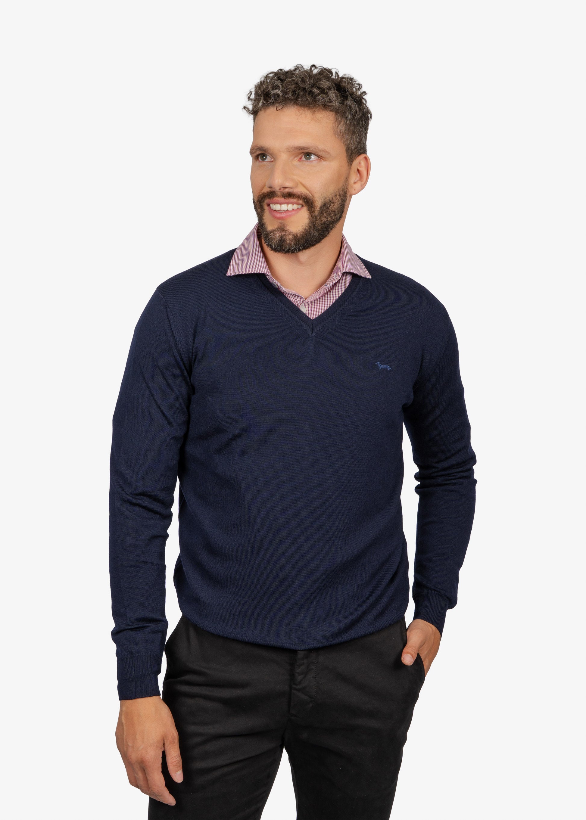 Sweater Clásico Cuello en V Azul Marino H&B