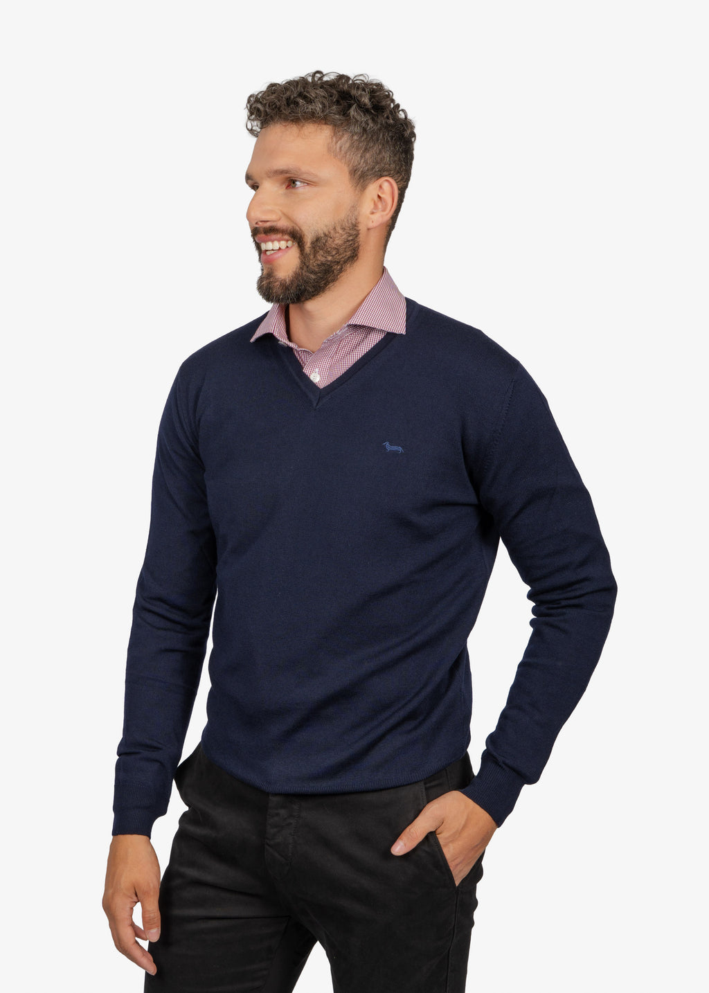 Sweater Clásico Cuello en V Azul Marino H&B