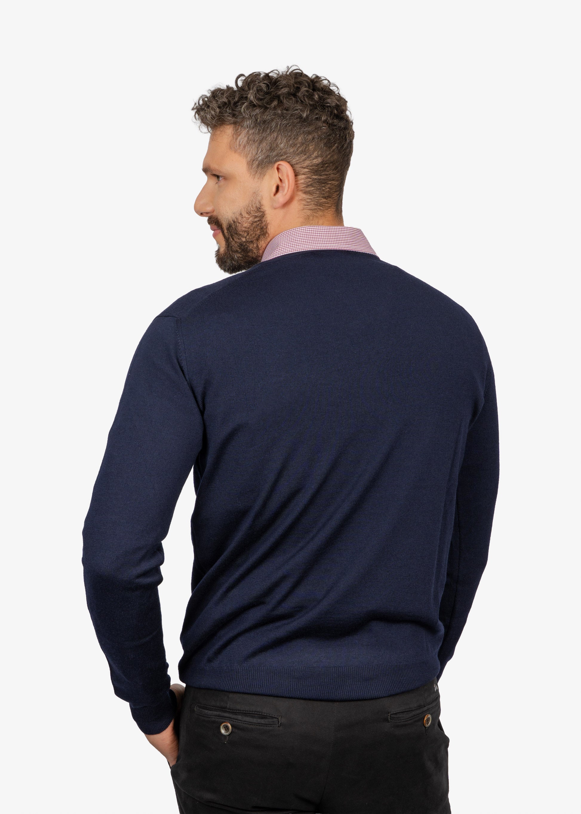Sweater Clásico Cuello en V Azul Marino H&B